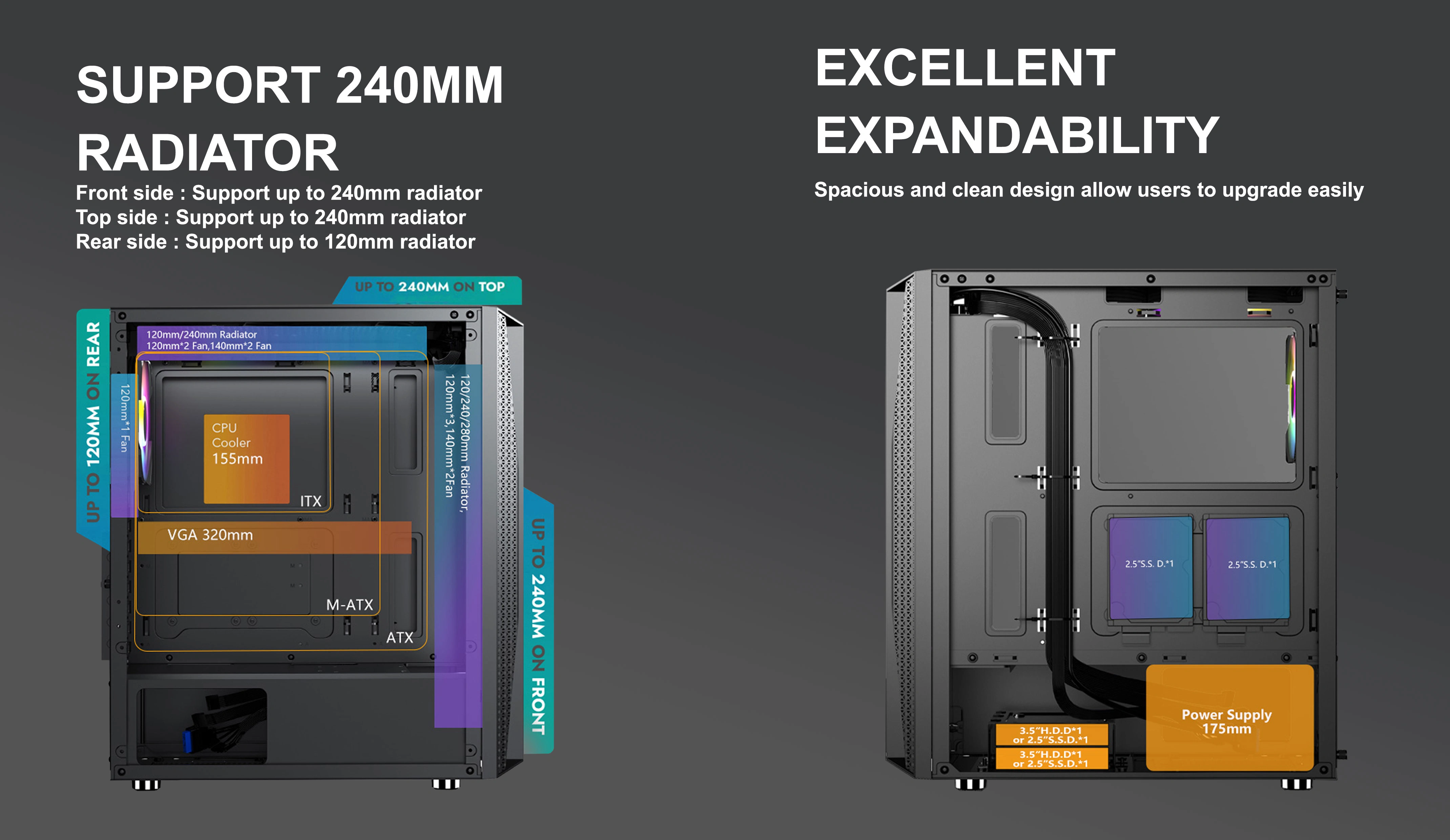 MYSTRA ATX CASE INCLUDE 4 FAN FIXED RGB