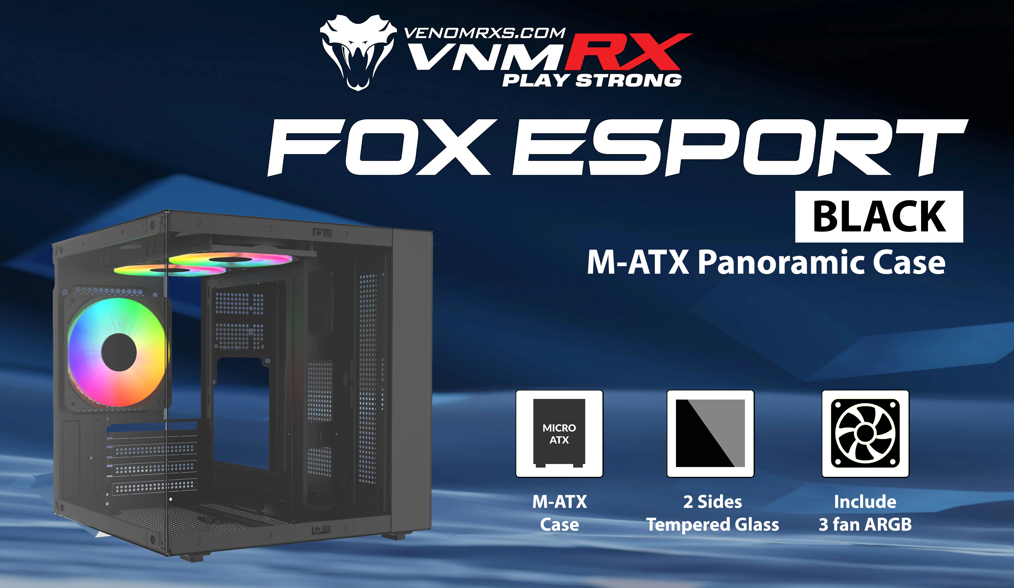 FOX ESPORT BLACK M-ATX CASE INCLUDE 3 FAN ARGB