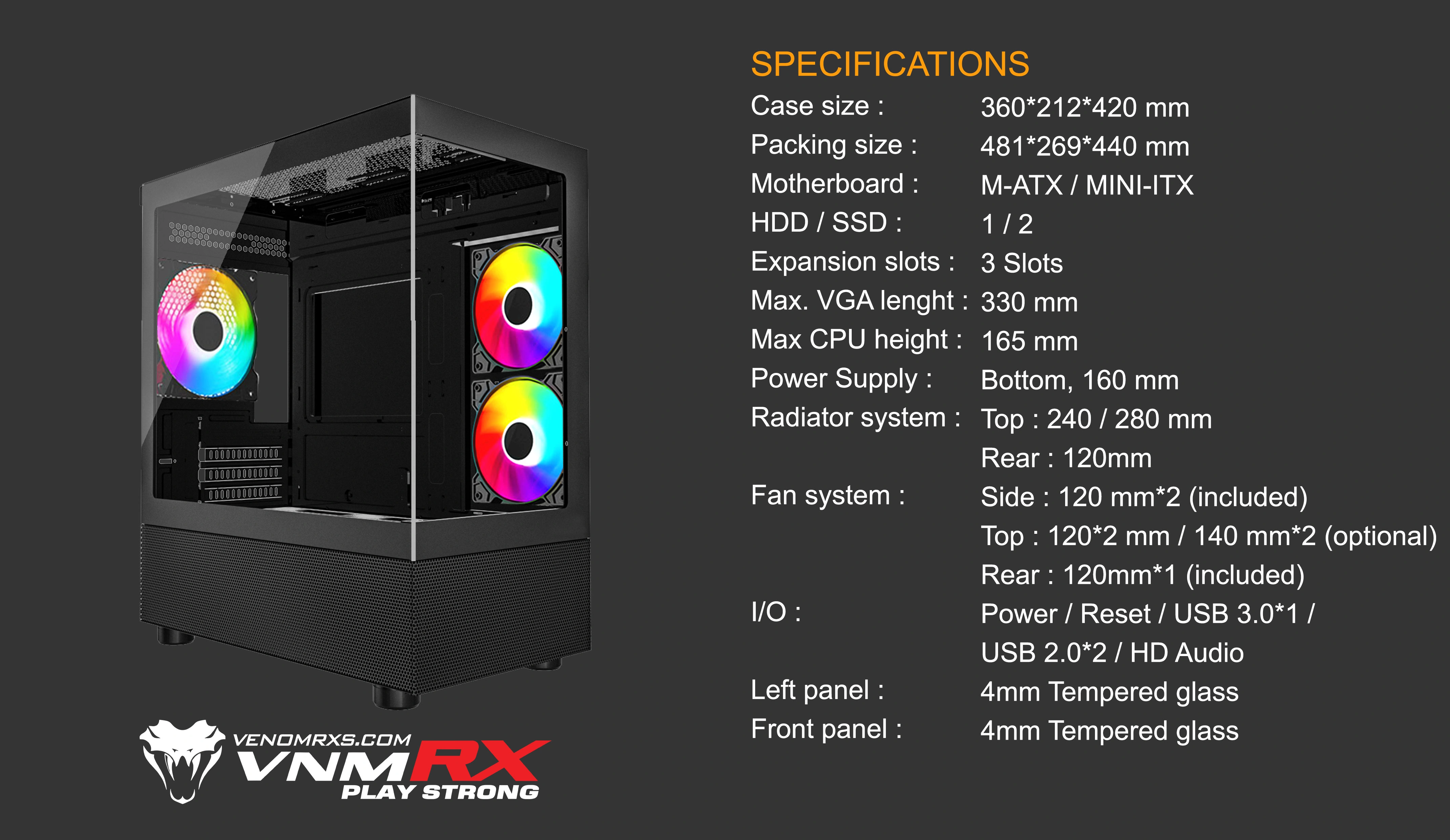 ZERO SKY BLACK M-ATX CASE INCLUDE 3 FAN ARGB