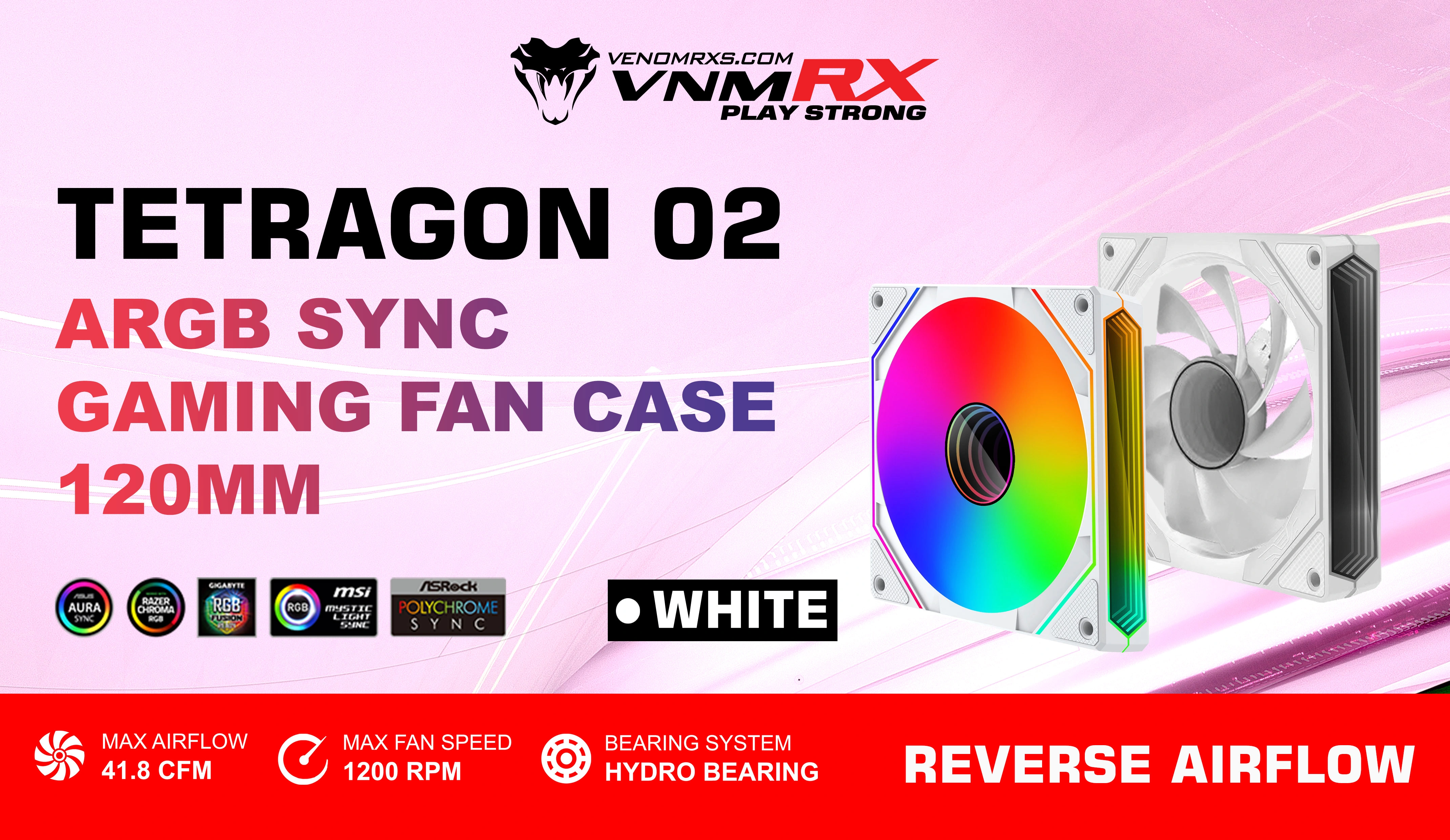 TETRAGON 02 ARGB REVERSE AIRFLOW FAN CASE WHITE