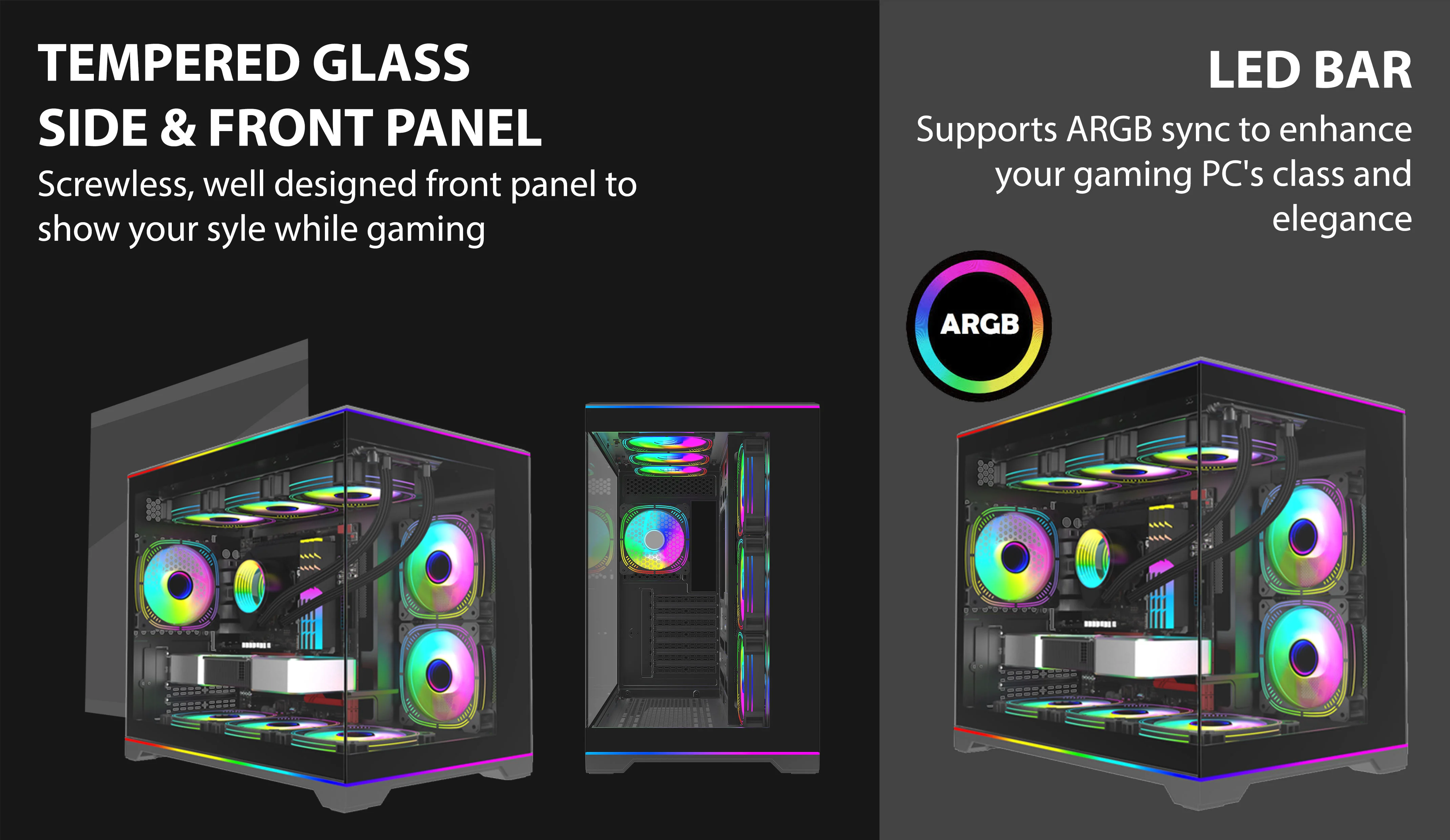 NOCTIS PRO BLACK M-ATX CASE TWIN ARGB LED BAR