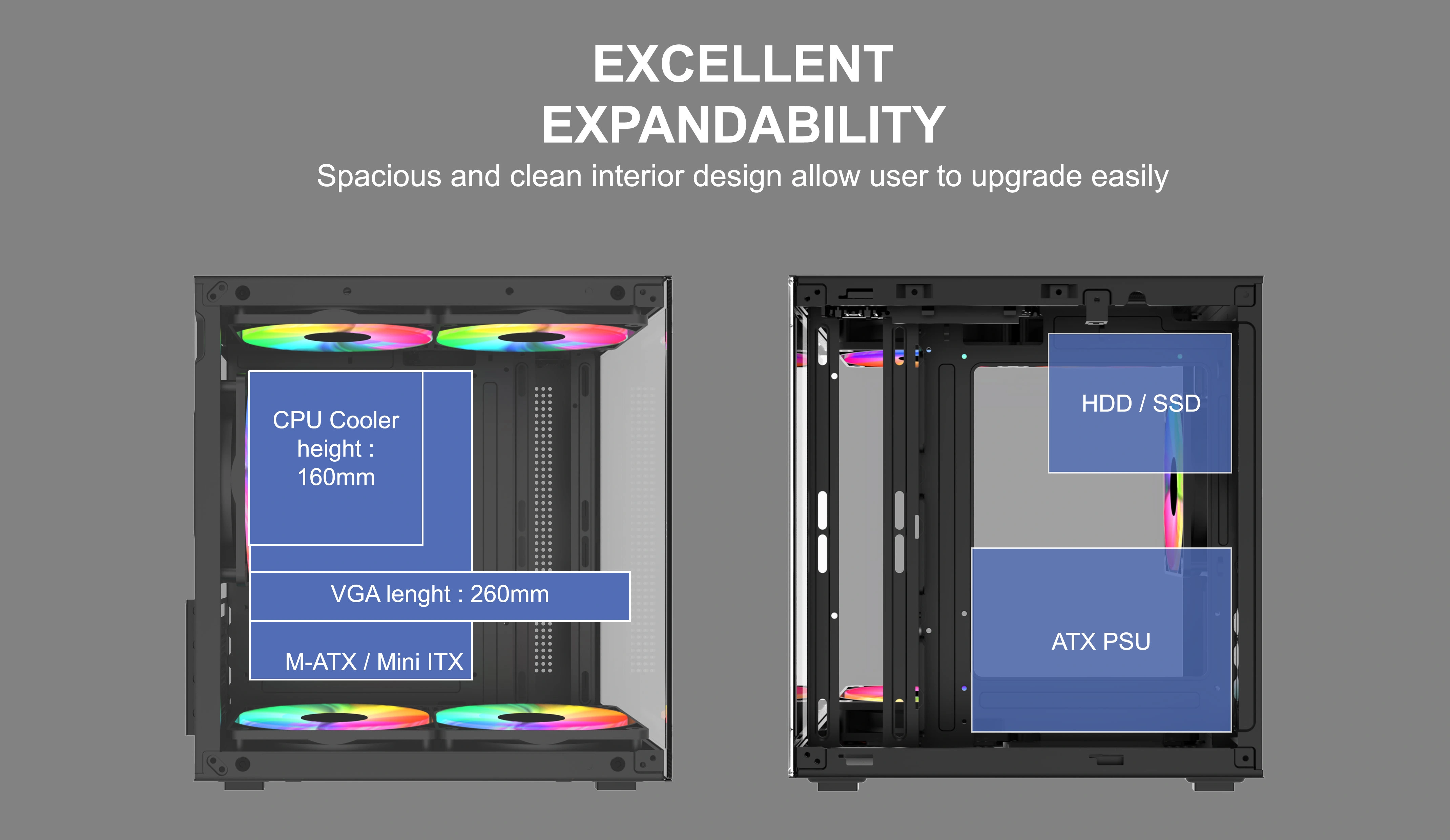 FOX ESPORT BLACK M-ATX CASE INCLUDE 3 FAN ARGB