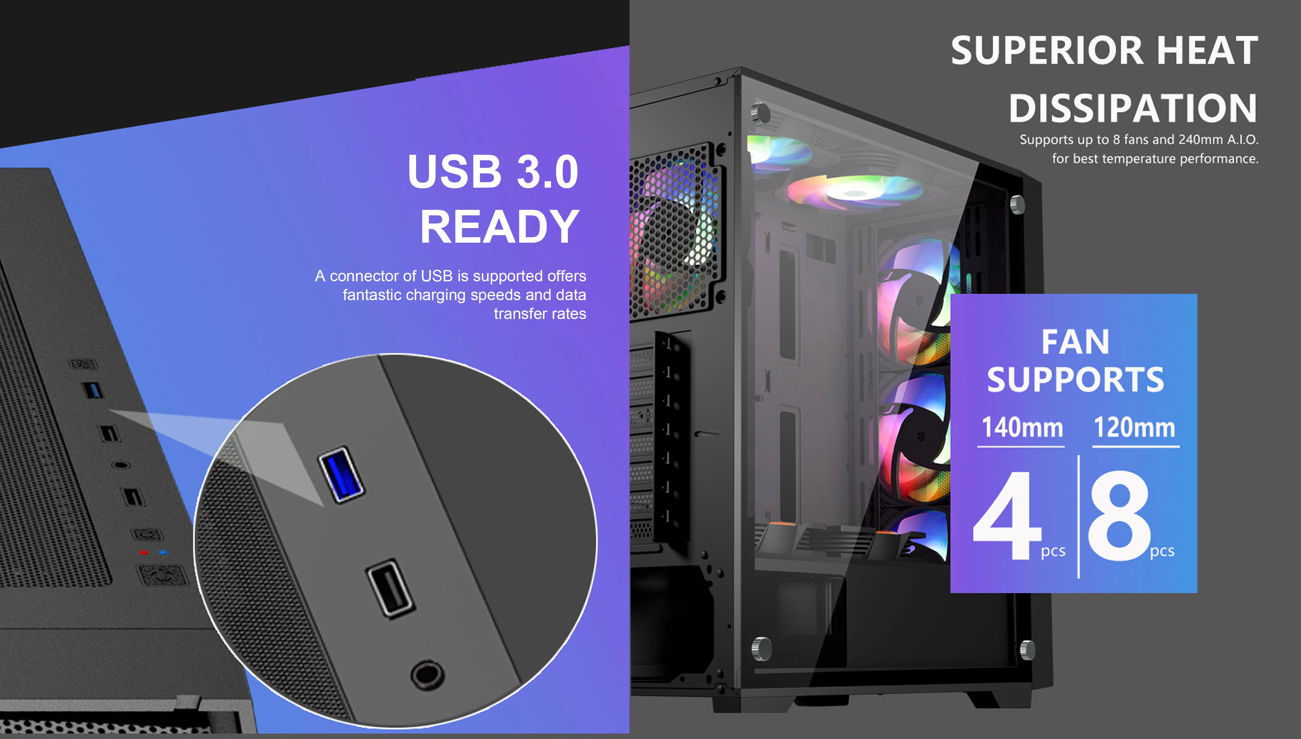 AEGON BLACK ATX CASE INCLUDE 4 FAN ARGB
