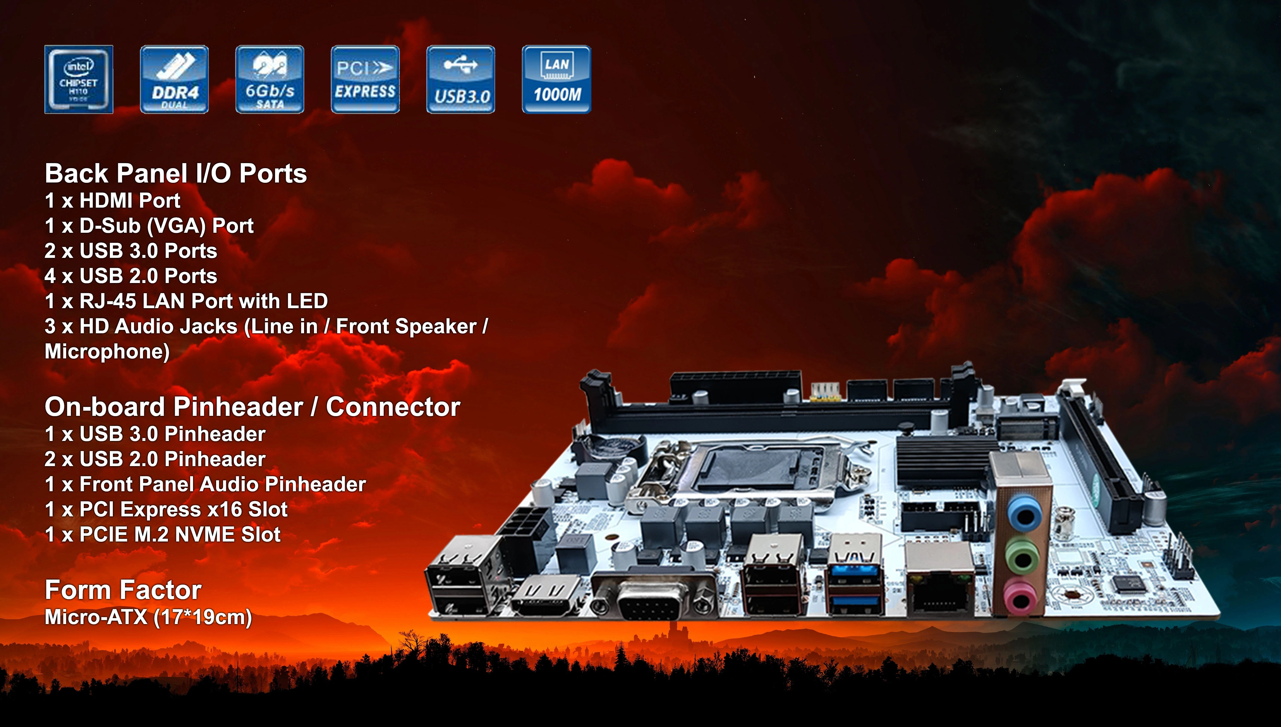 MOTHERBOARD INTEL H110 DDR4 WHITE