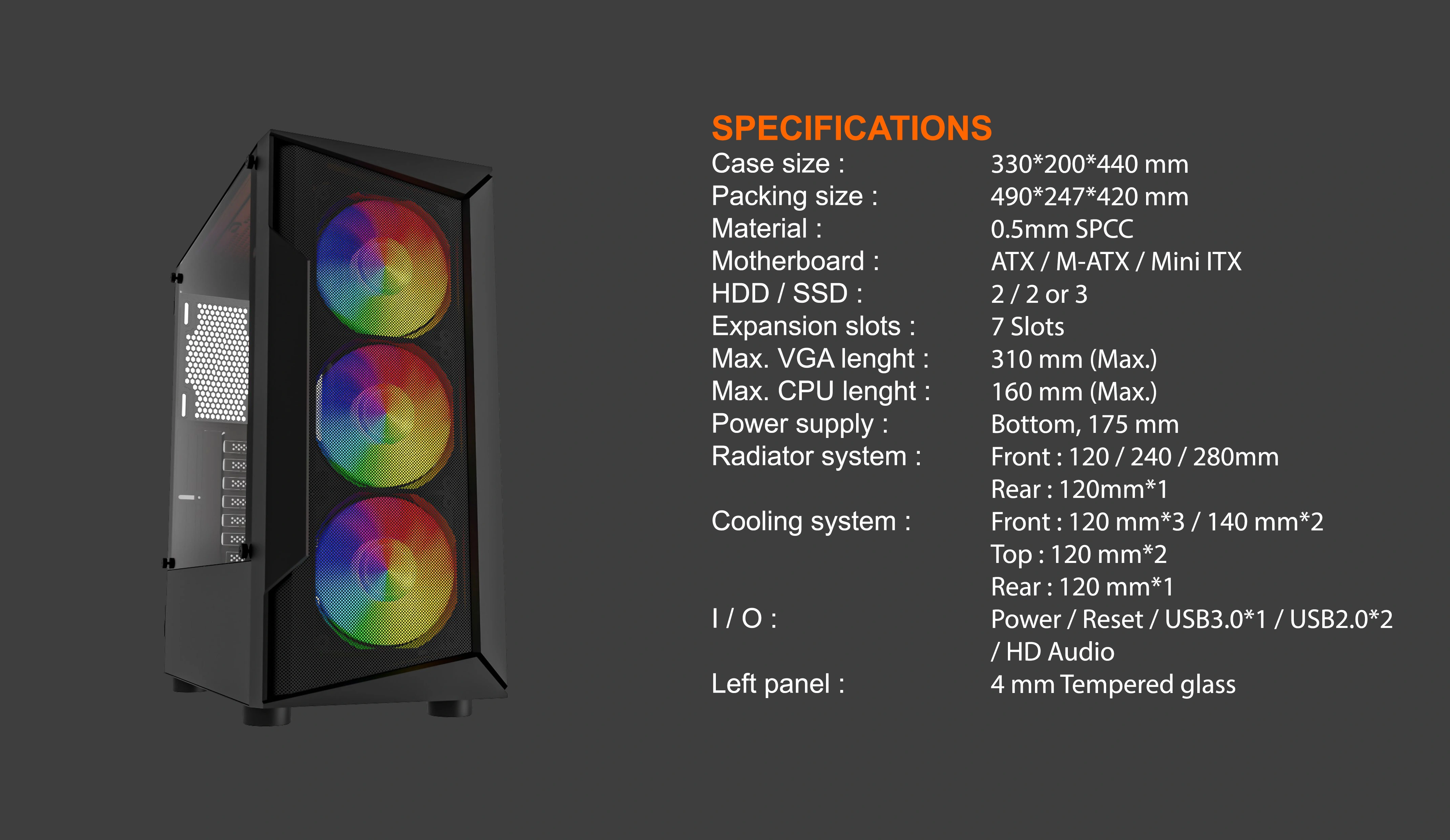ROCKSTAR ATX CASE INCLUDE 3 FAN ARGB
