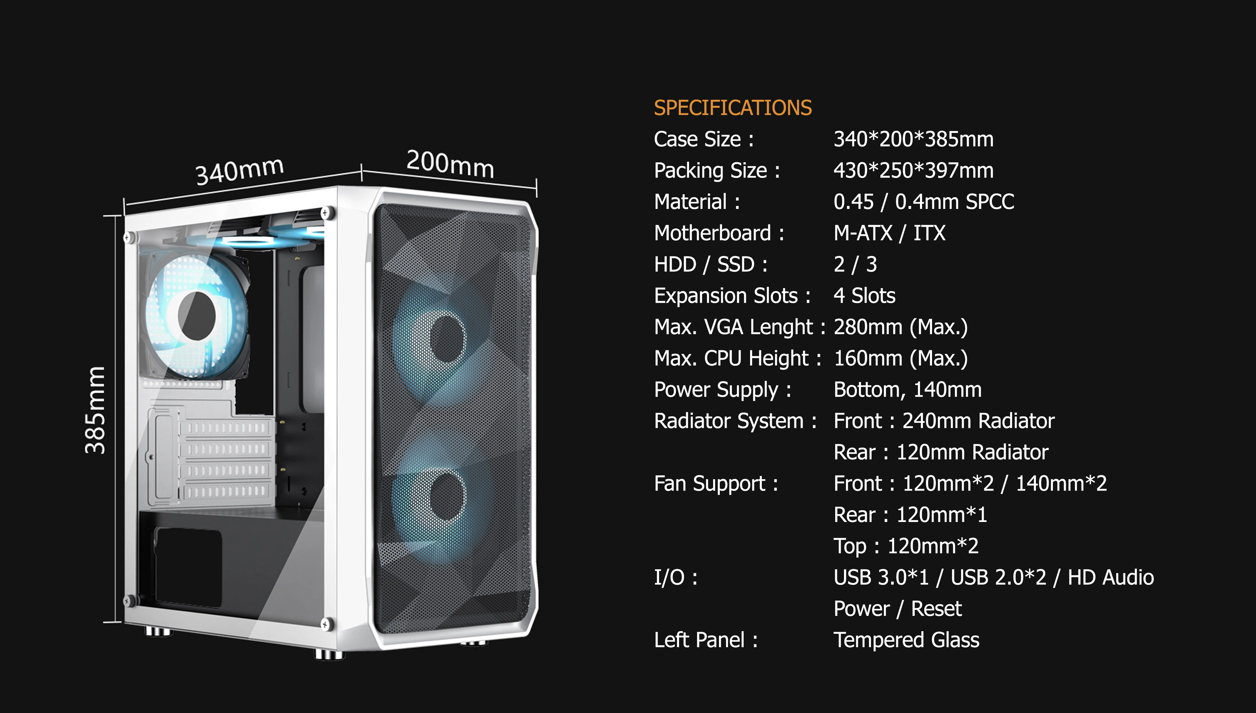 PRAVA BLACK M-ATX CASE INCLUDE 2 FAN ARGB