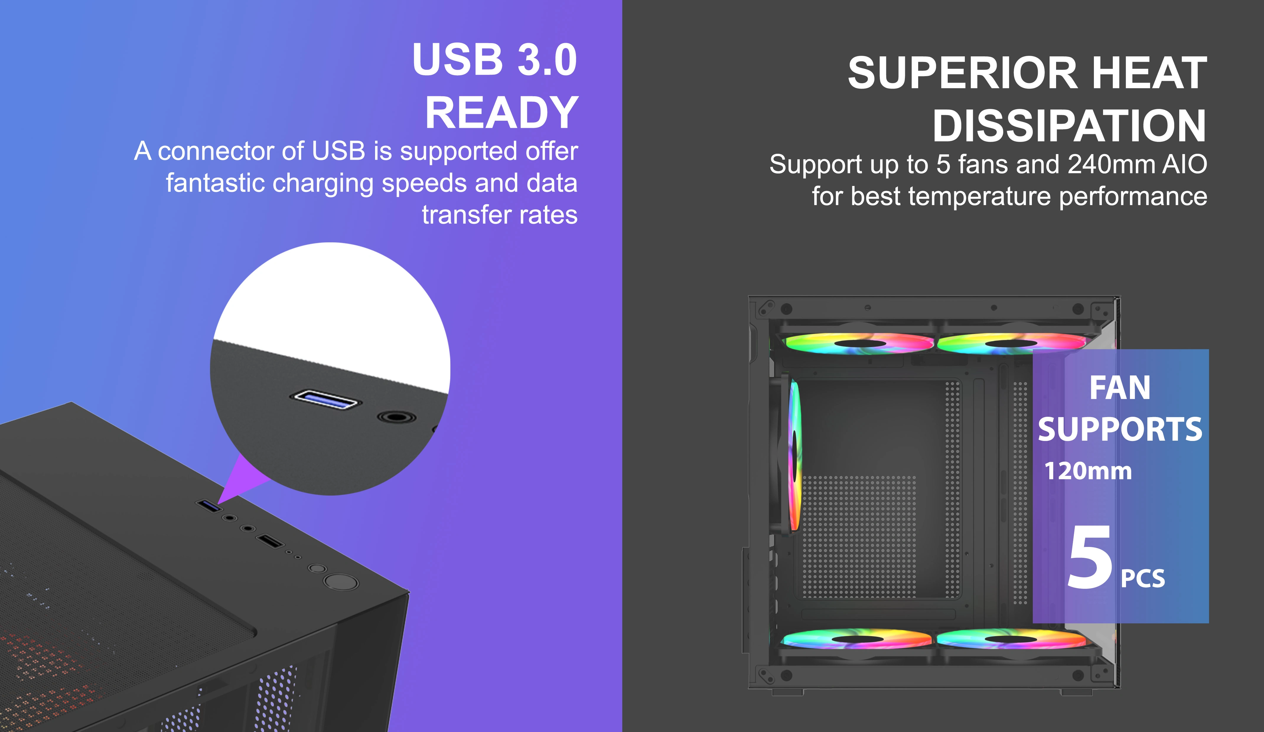 FOX ESPORT BLACK M-ATX CASE INCLUDE 3 FAN ARGB