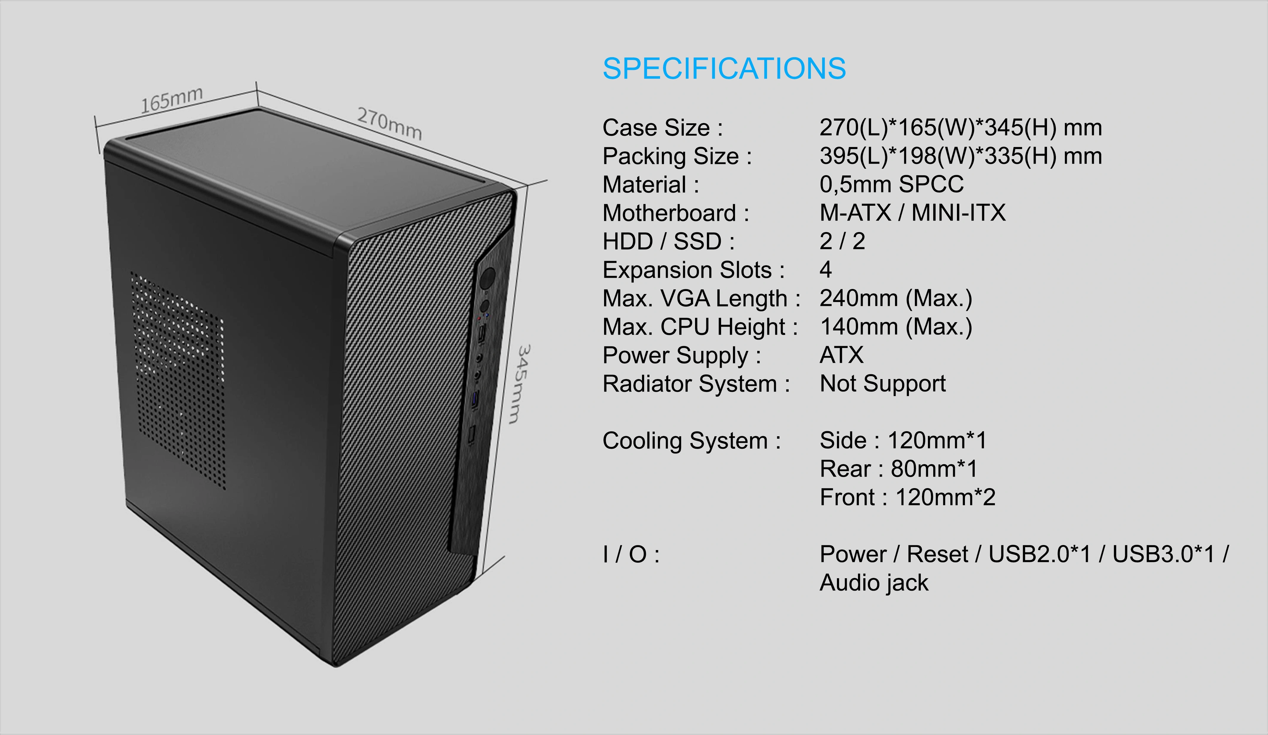 URIVAR M-ATX CASE INCLUDE PSU POWERCORE 500