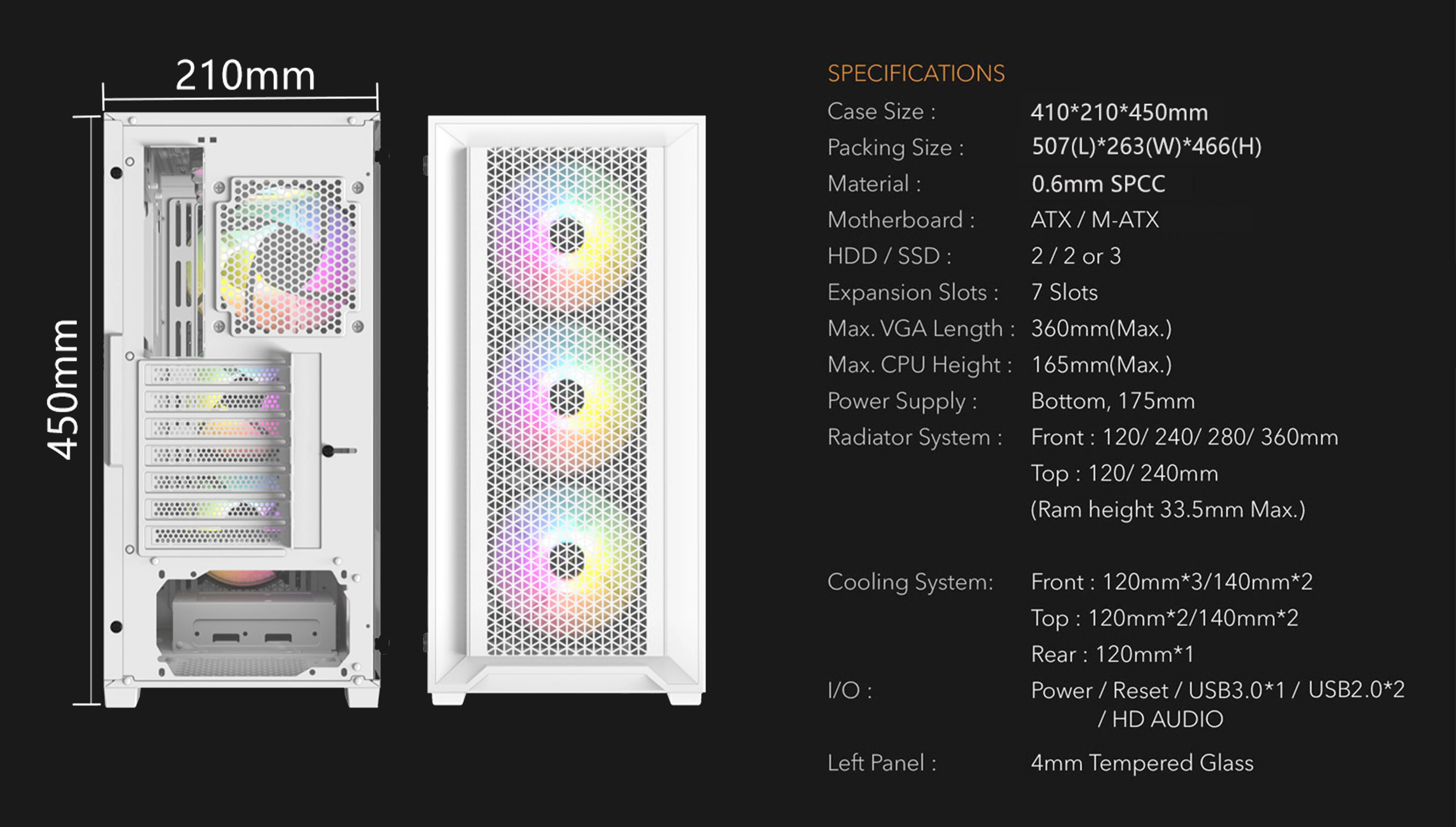 AEGON WHITE ATX CASE INCLUDE 4 FAN ARGB