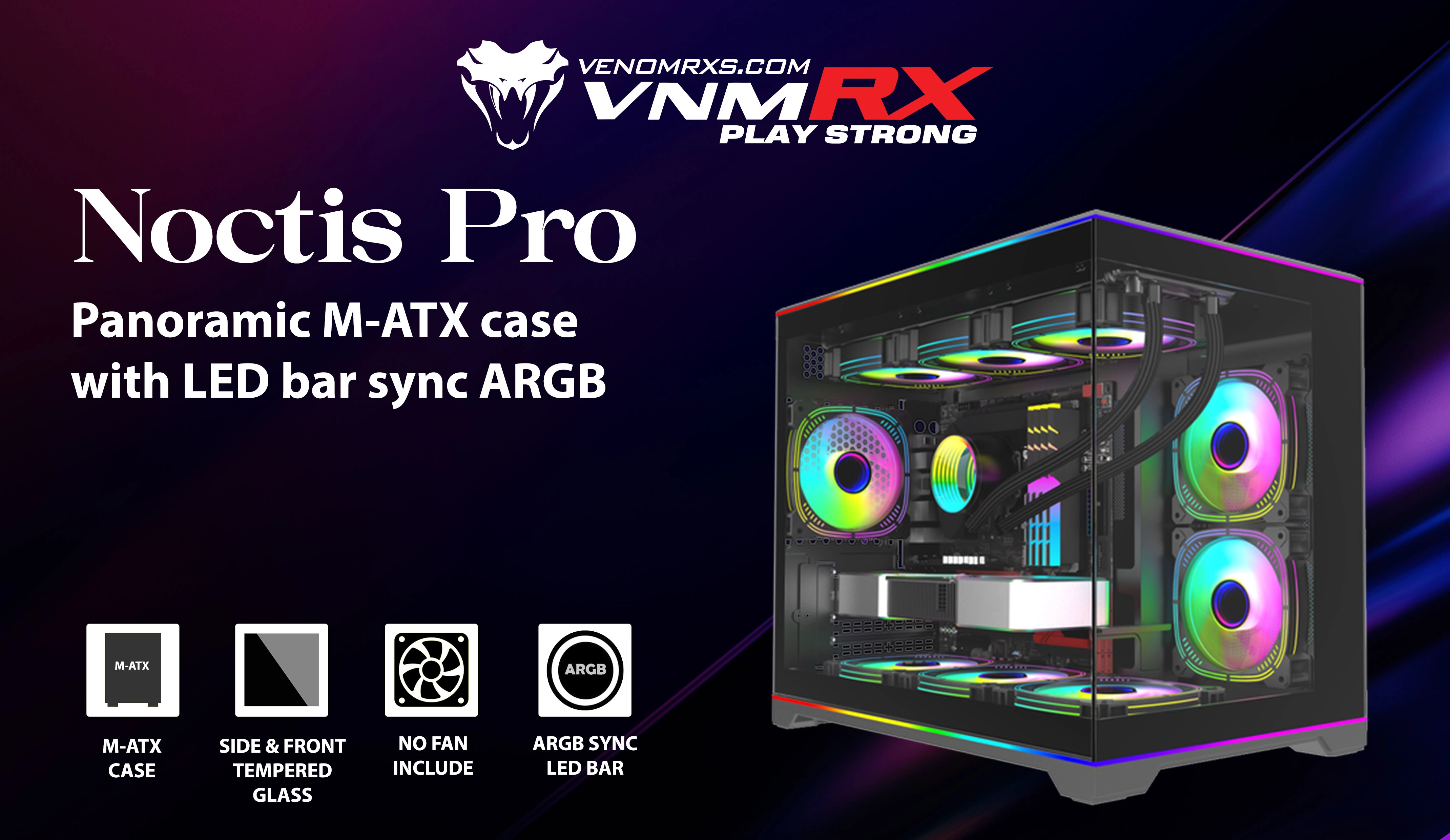 NOCTIS PRO BLACK M-ATX CASE TWIN ARGB LED BAR