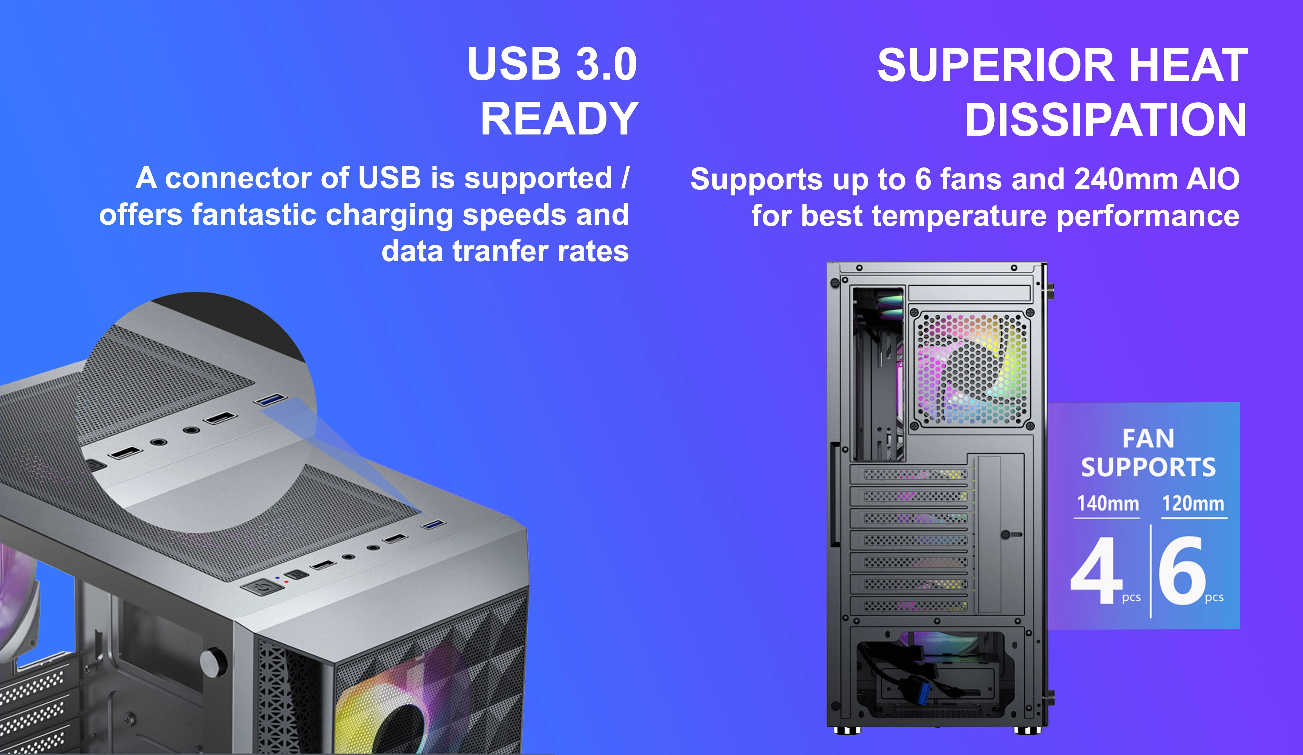 MYSTRA ATX CASE INCLUDE 4 FAN FIXED RGB