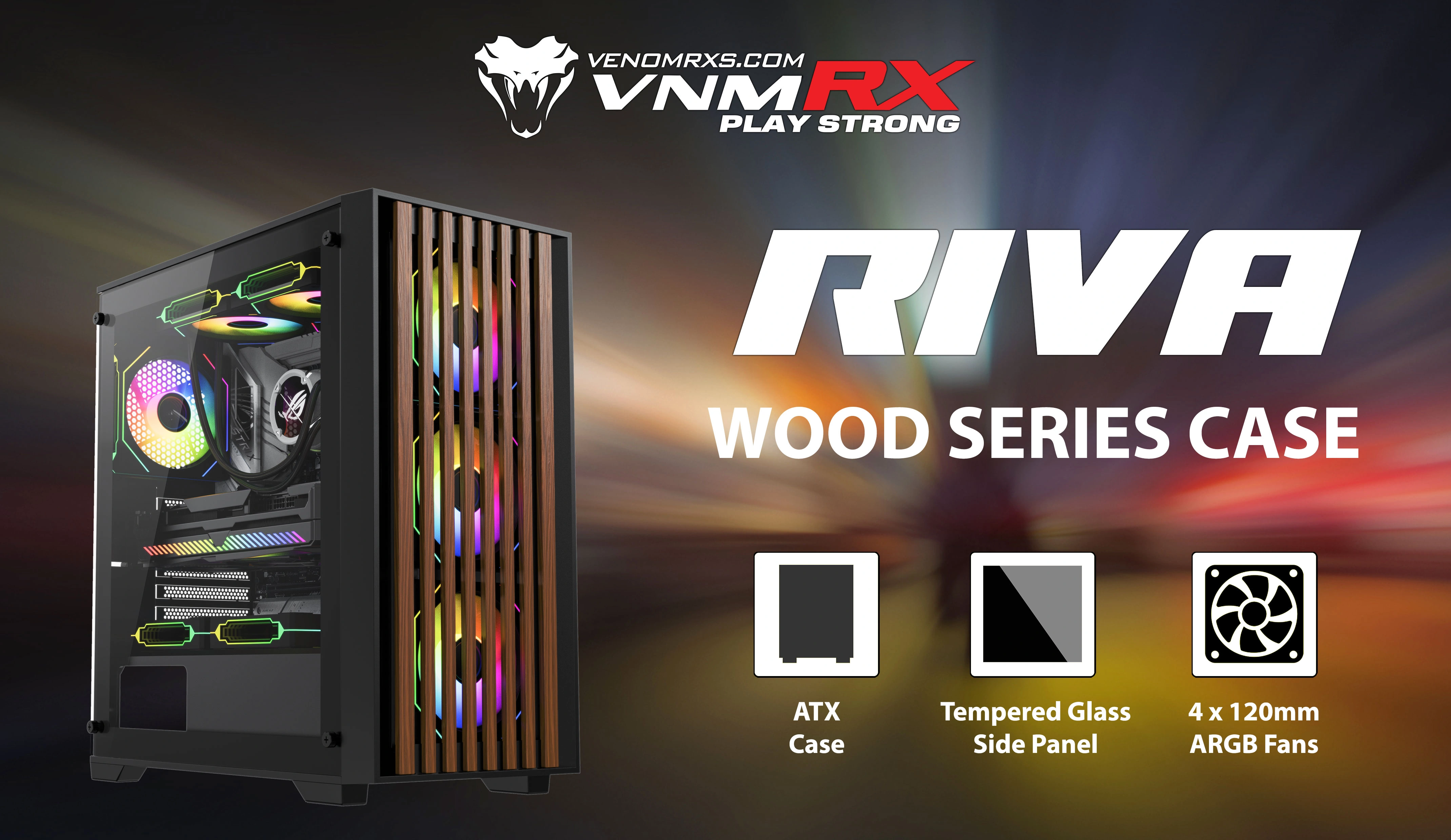 RIVA ATX CASE INCLUDE 4FAN AUTO ARGB WOOD DESIGN FRONT PANEL