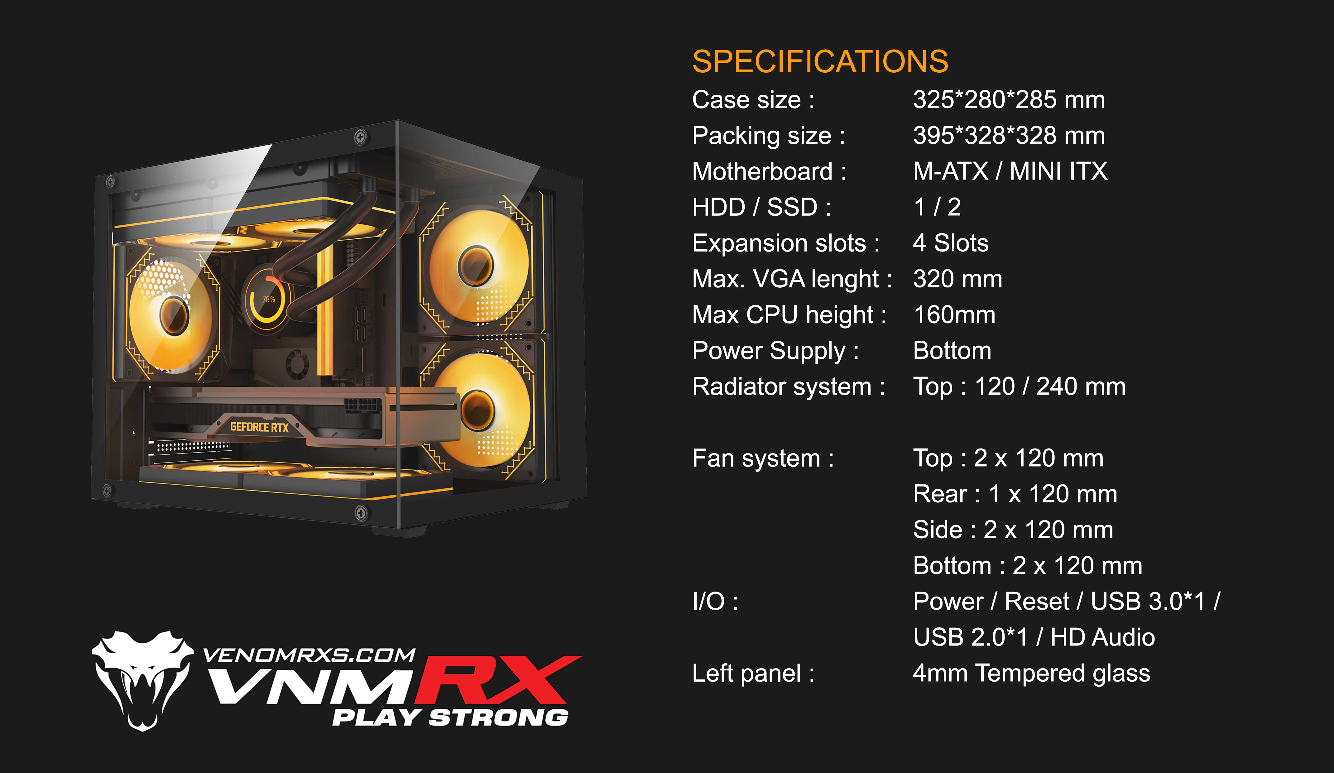 TIGER ESPORT BLACK M-ATX CASE INCLUDE 3 FAN ARGB