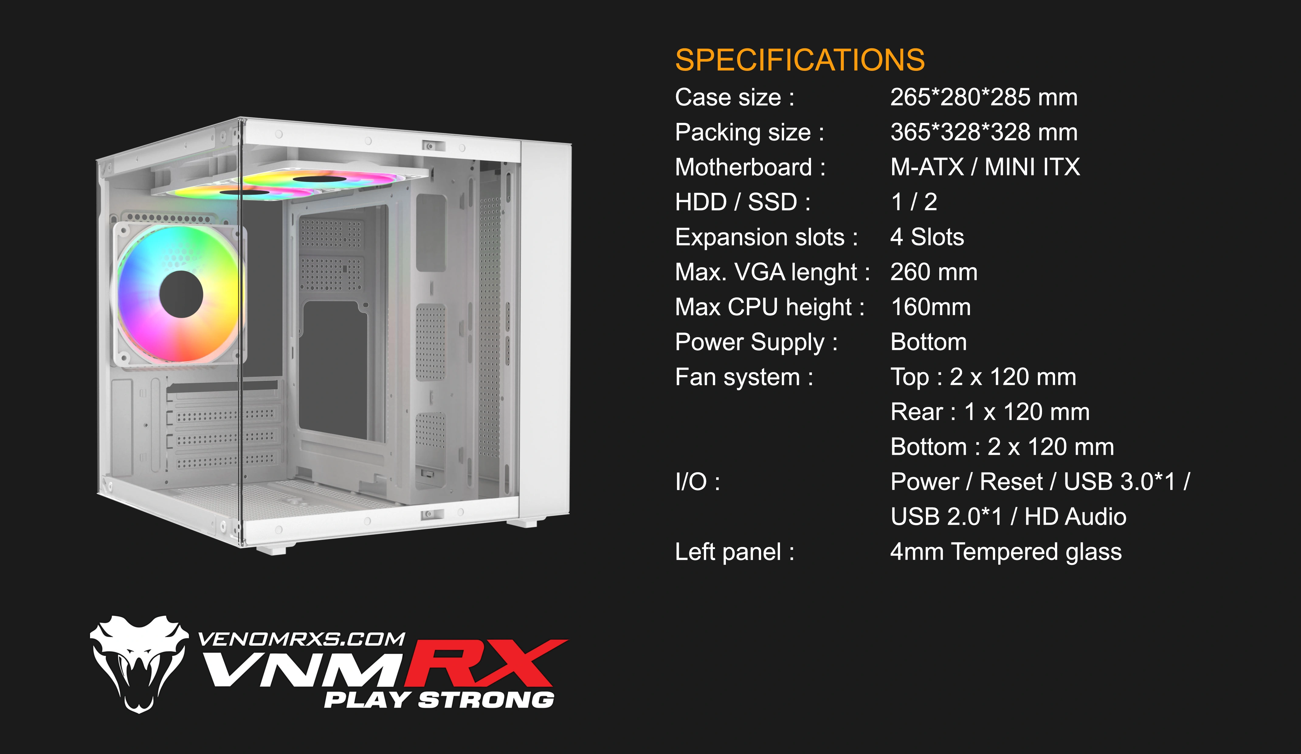 FOX ESPORT BLACK M-ATX CASE INCLUDE 3 FAN ARGB
