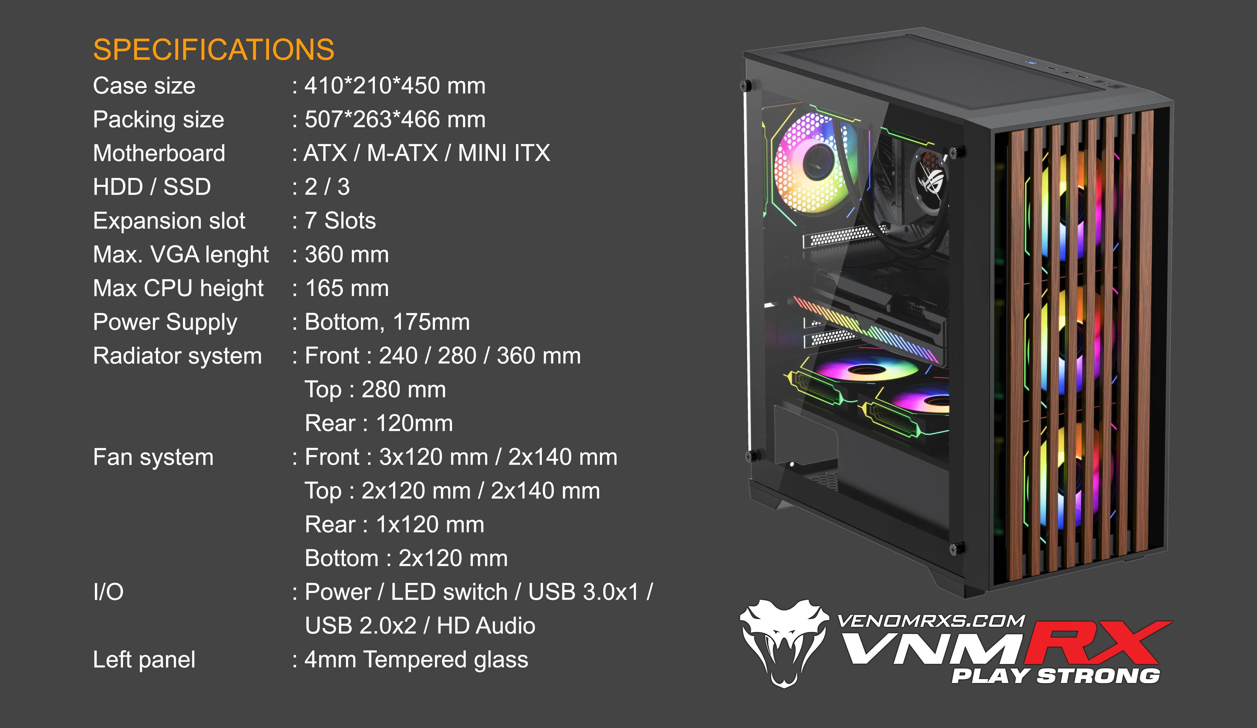 RIVA ATX CASE INCLUDE 4FAN AUTO ARGB WOOD DESIGN FRONT PANEL