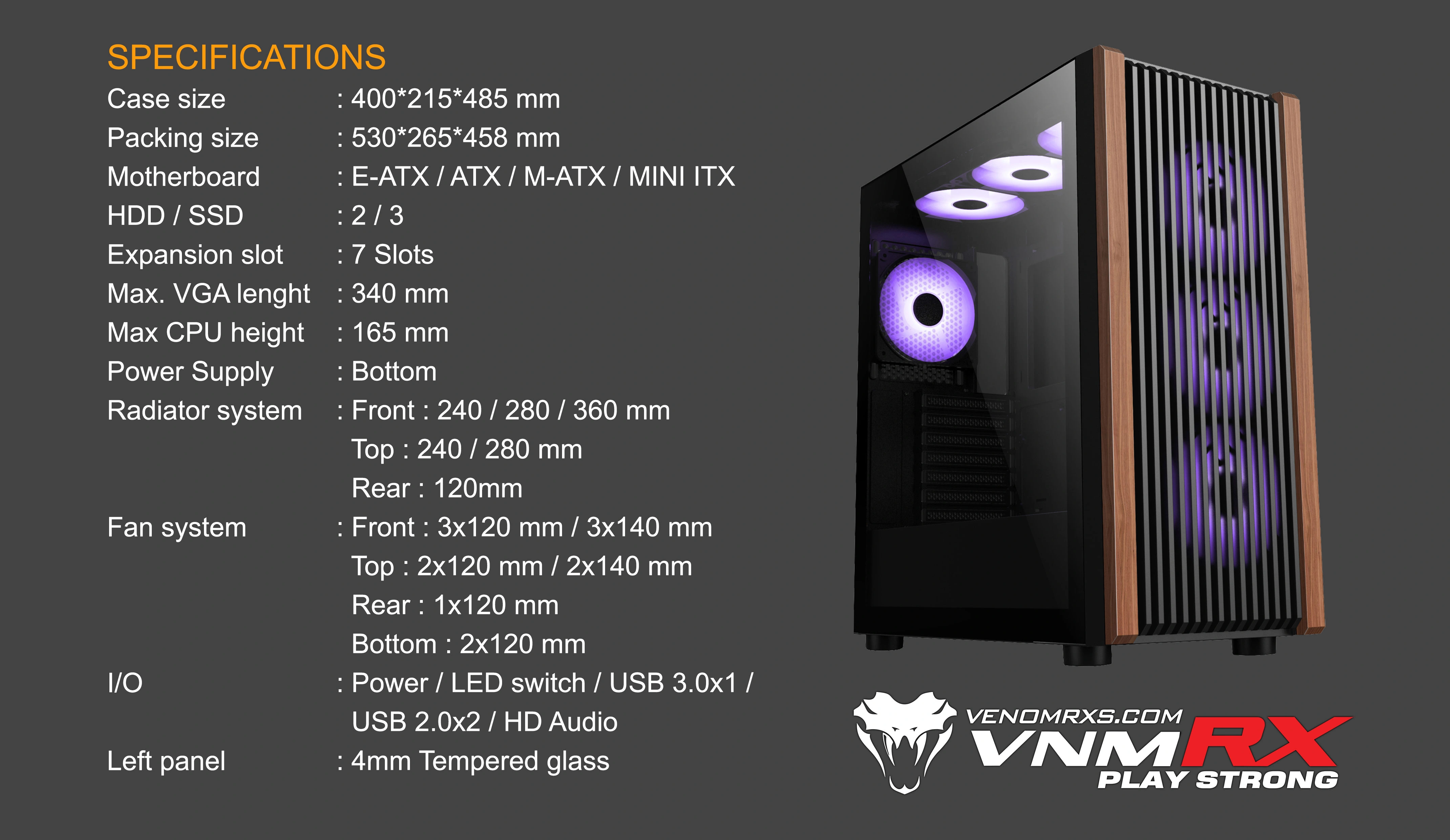 SOLAS ATX CASE INCLUDE 4FAN AUTO ARGB WOOD DESIGN FRONT PANEL