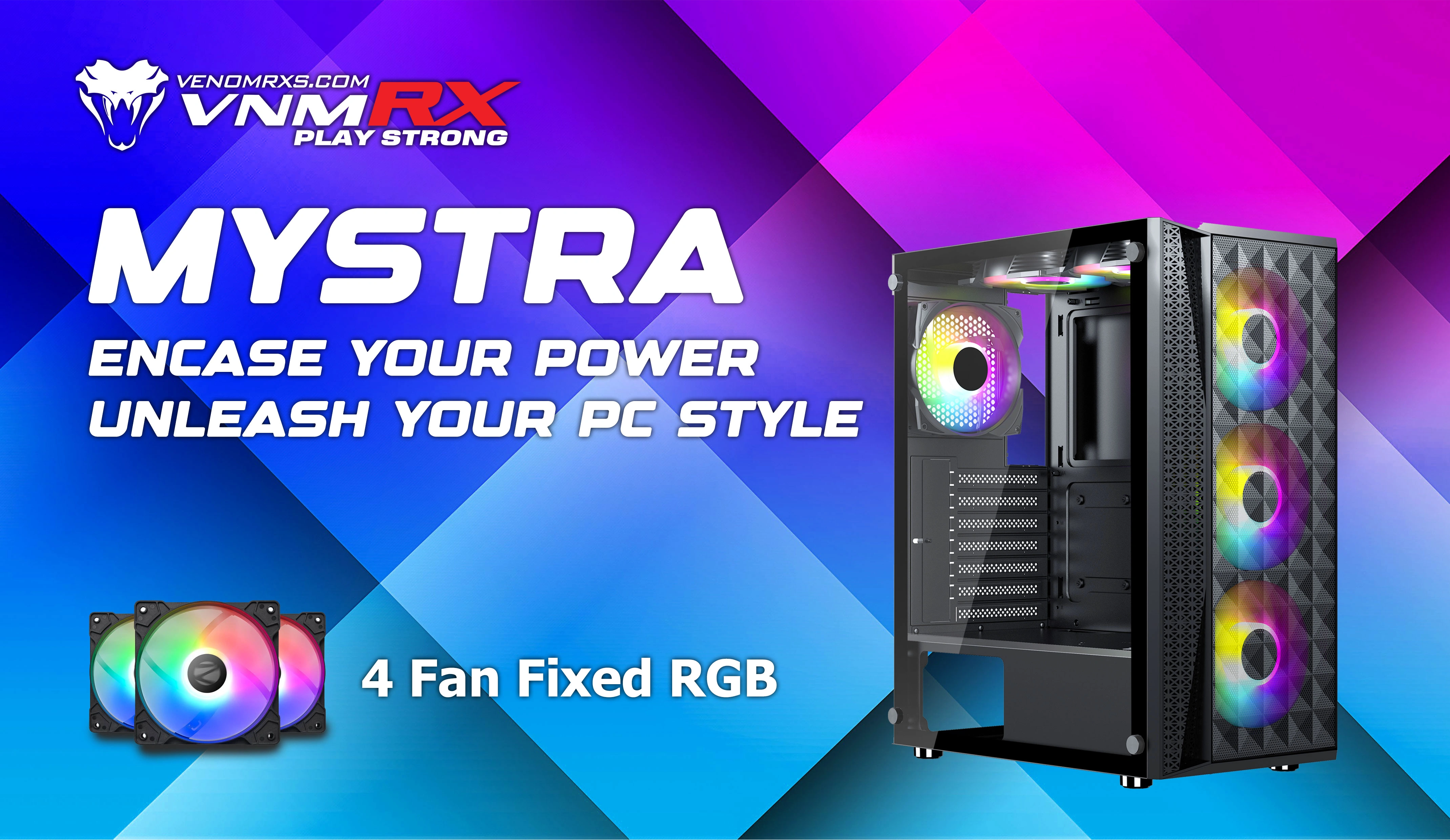 MYSTRA ATX CASE INCLUDE 4 FAN FIXED RGB