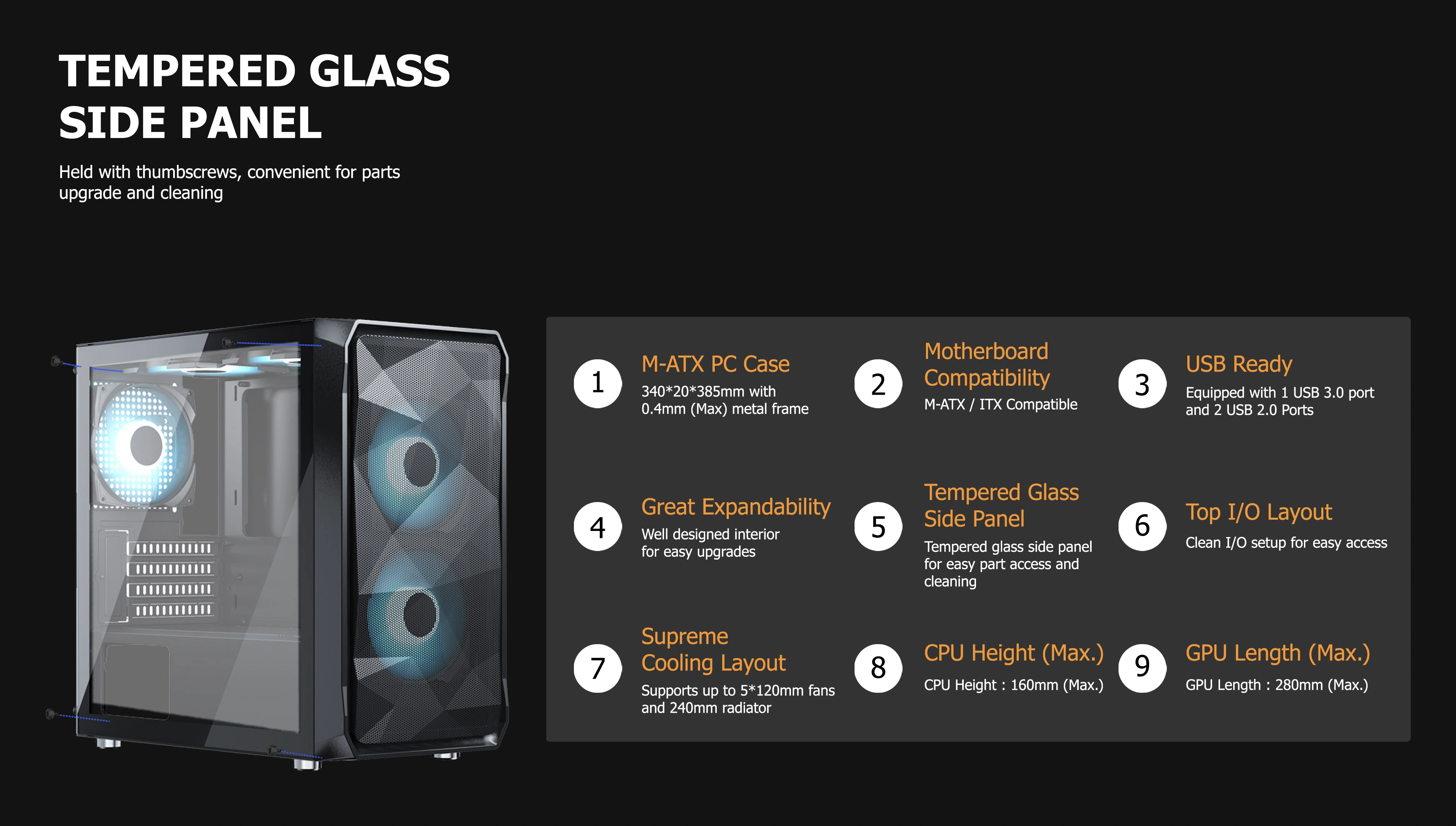 PRAVA BLACK M-ATX CASE INCLUDE 2 FAN ARGB