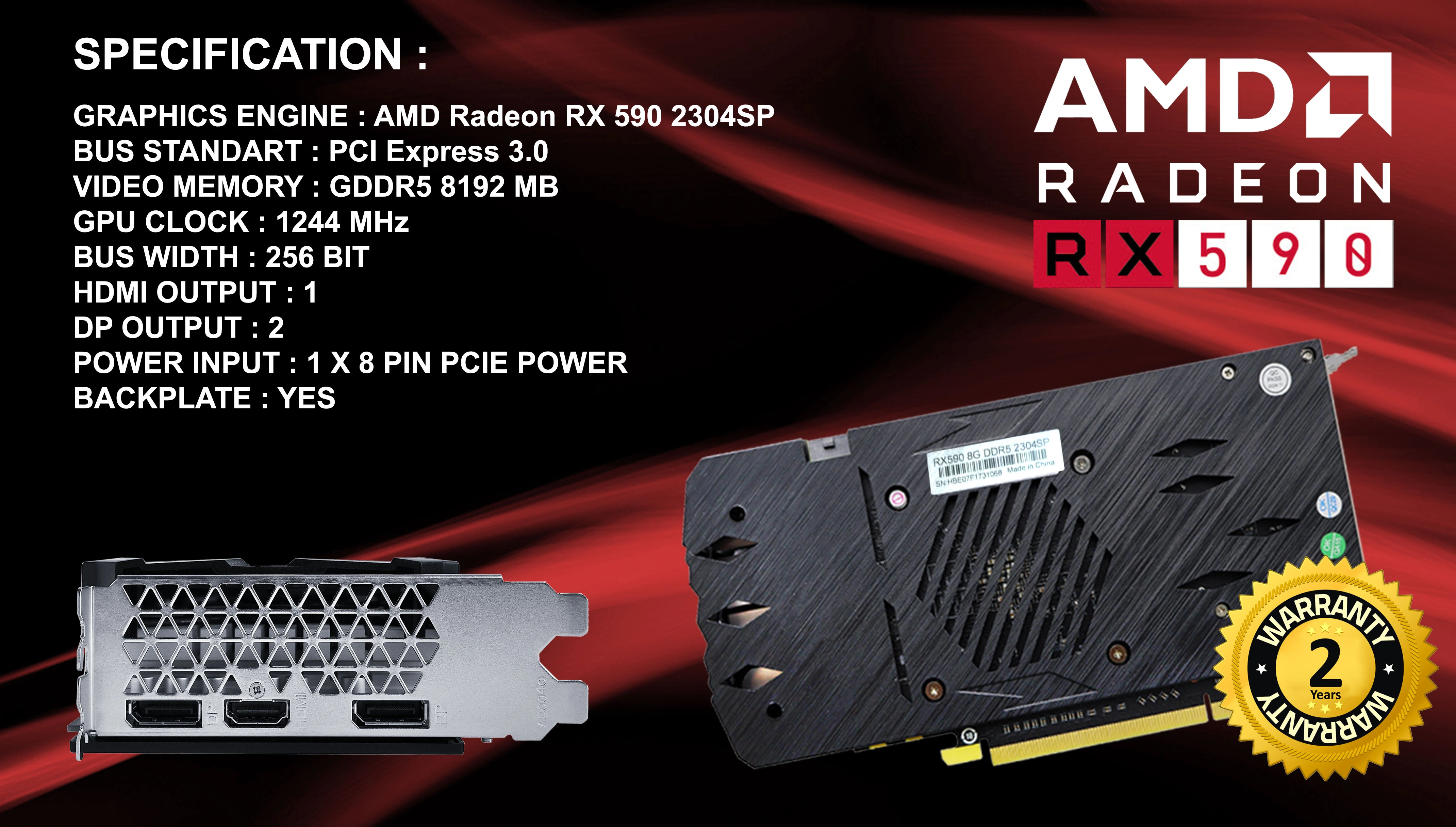 AMD RADEON RX590 8GB DDR5 2304SP