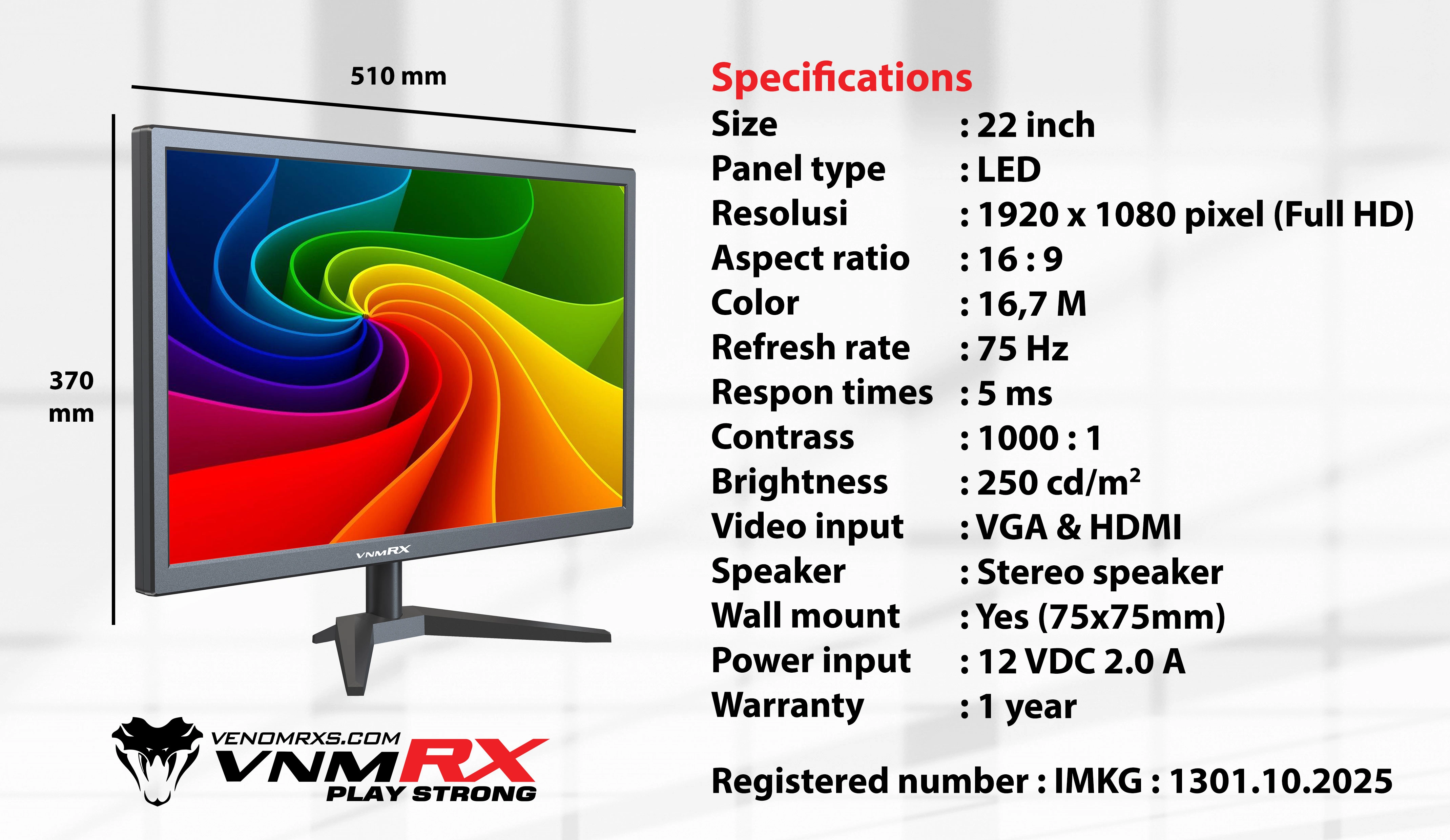 MONITOR SPECTRA VIEW 22" SV22KSK WITH STEREO SPEAKER