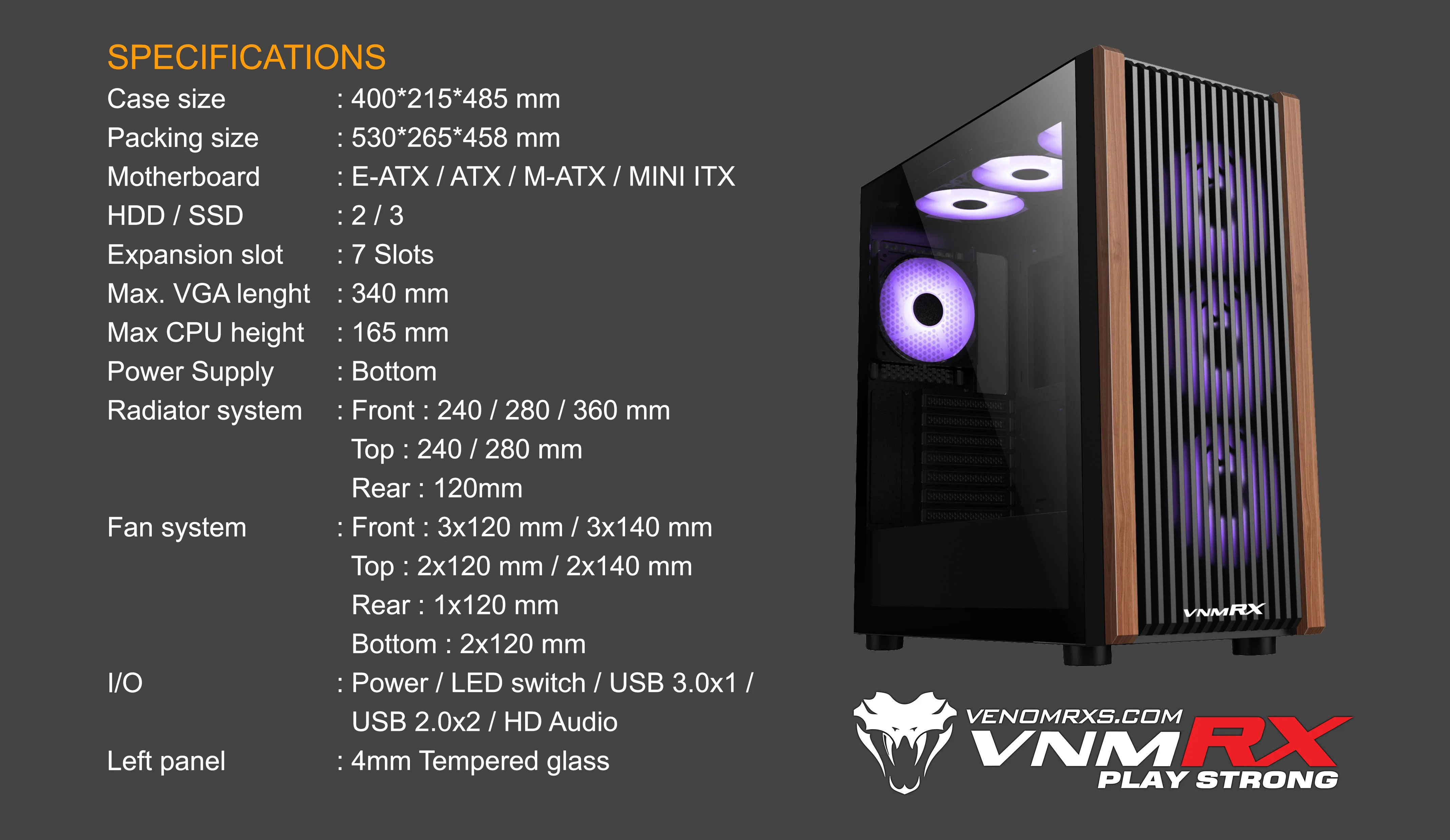 SOLAS ATX CASE INCLUDE 4FAN AUTO ARGB WOOD DESIGN FRONT PANEL