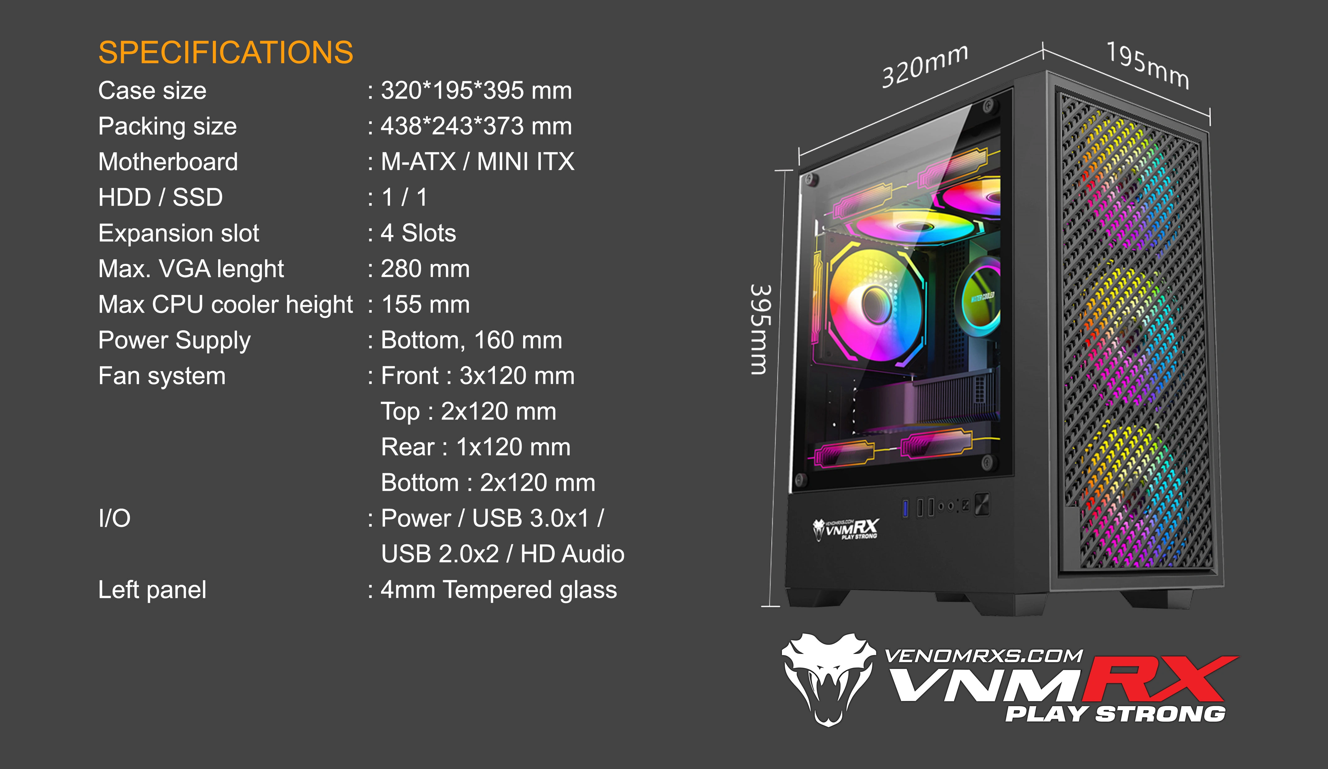 GIGAS M-ATX CASE INCLUDE 3 FIXED RGB