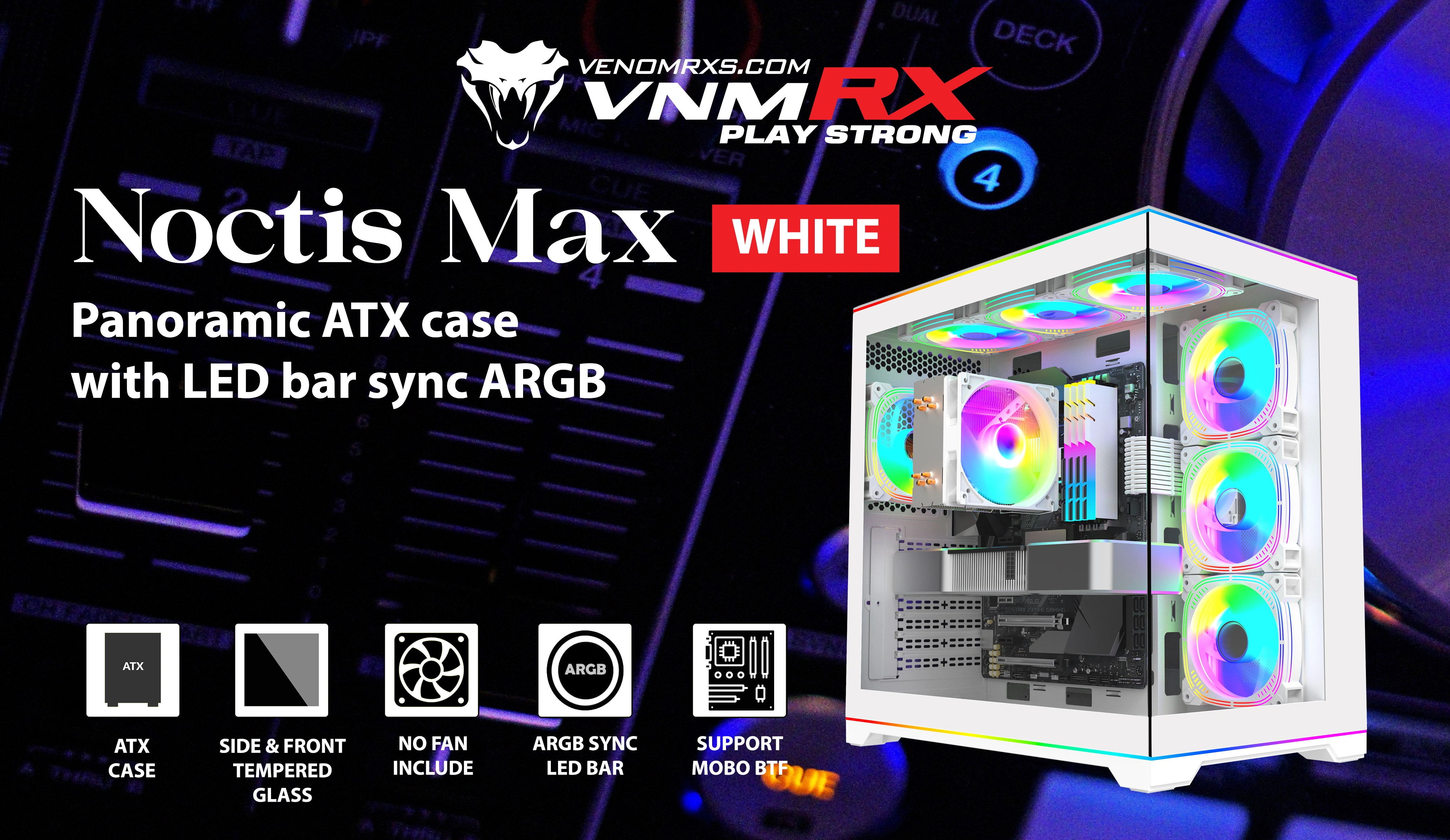 NOCTIS MAX WHITE ATX CASE TWIN ARGB LED BAR