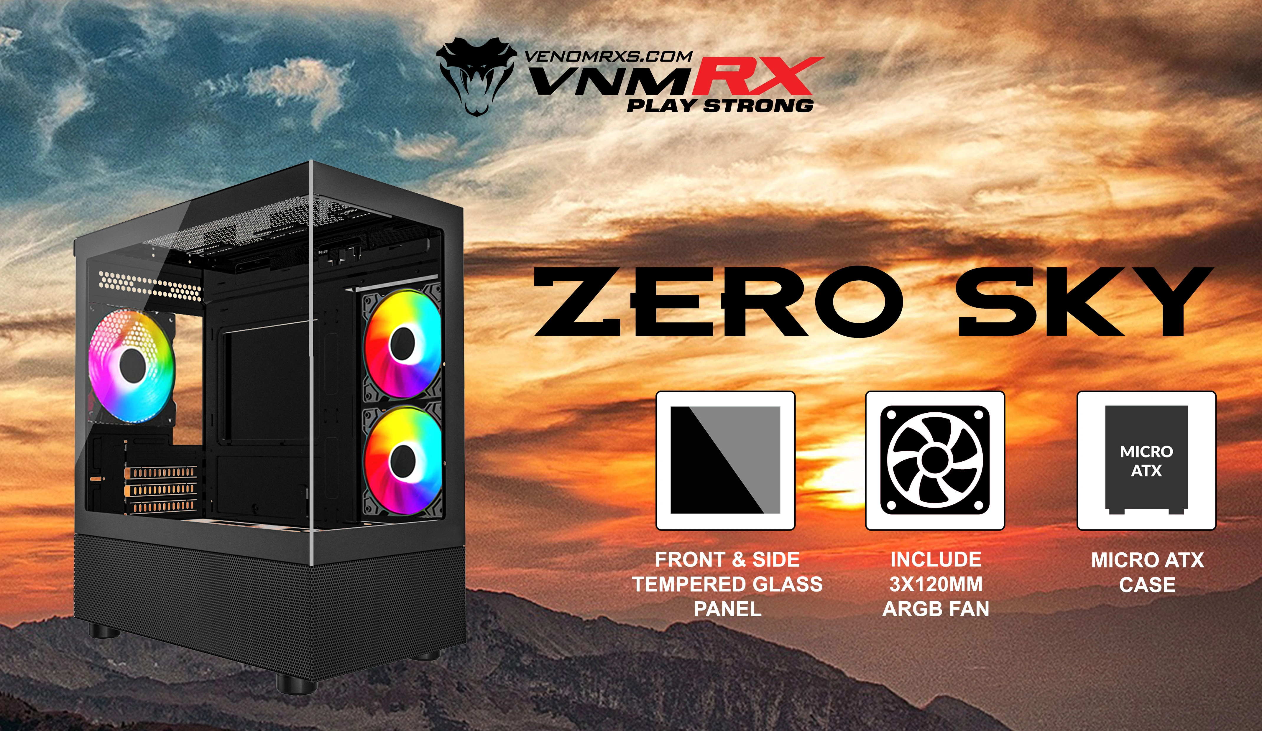 ZERO SKY BLACK M-ATX CASE INCLUDE 3 FAN ARGB