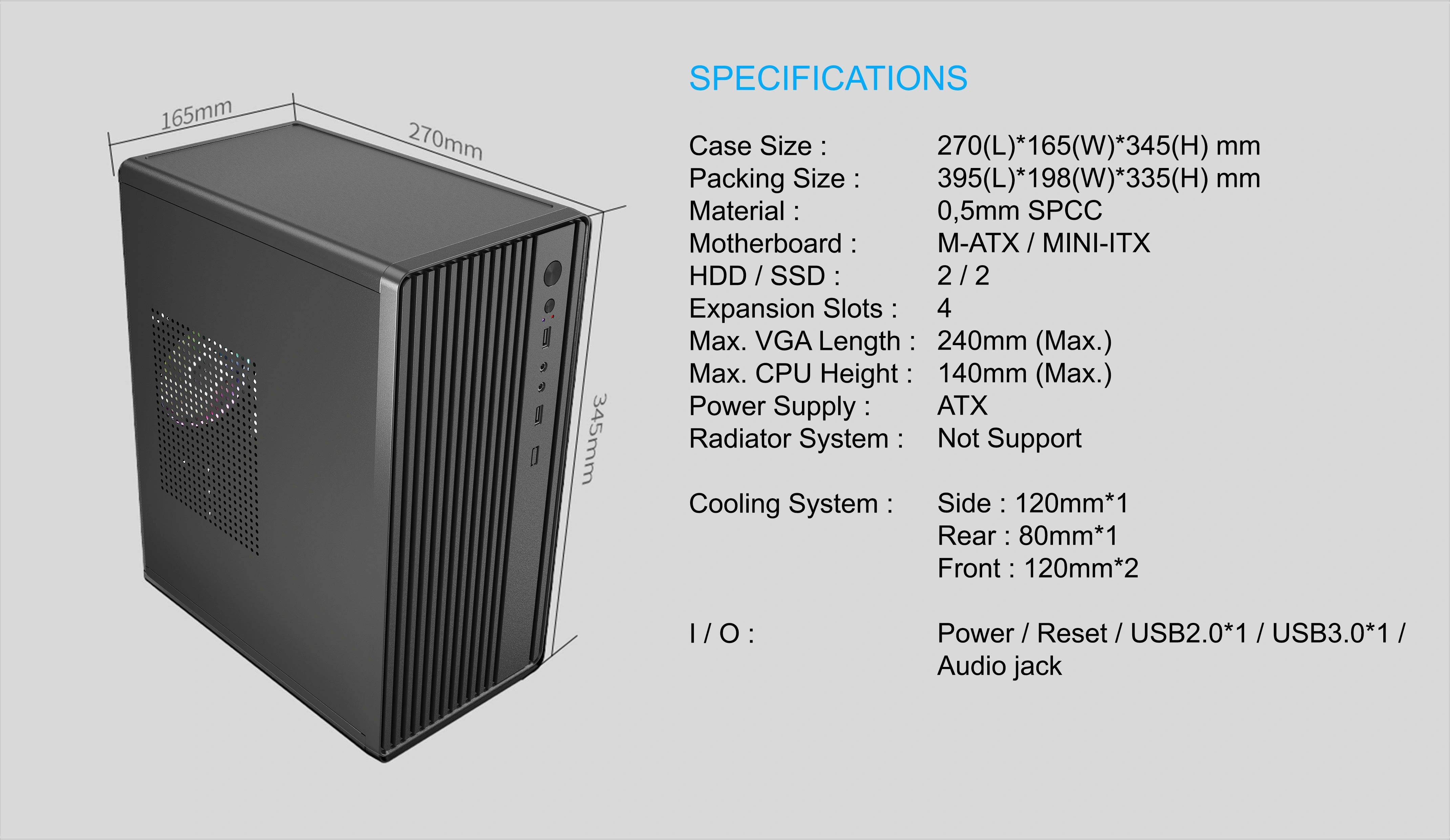 VARSHAN M-ATX CASE INCLUDE PSU POWERCORE 500