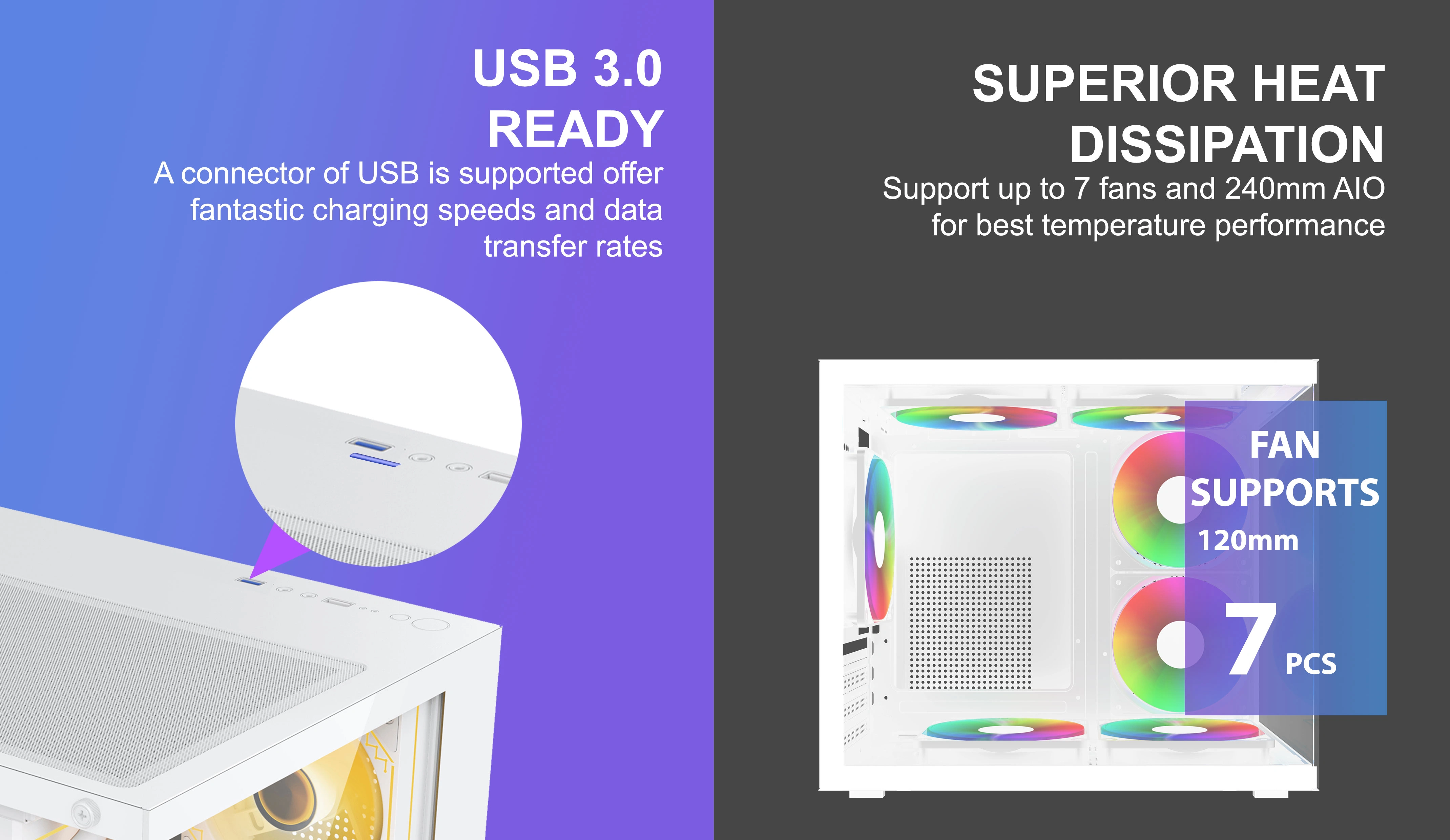TIGER ESPORT WHITE M-ATX CASE INCLUDE 3 FAN ARGB