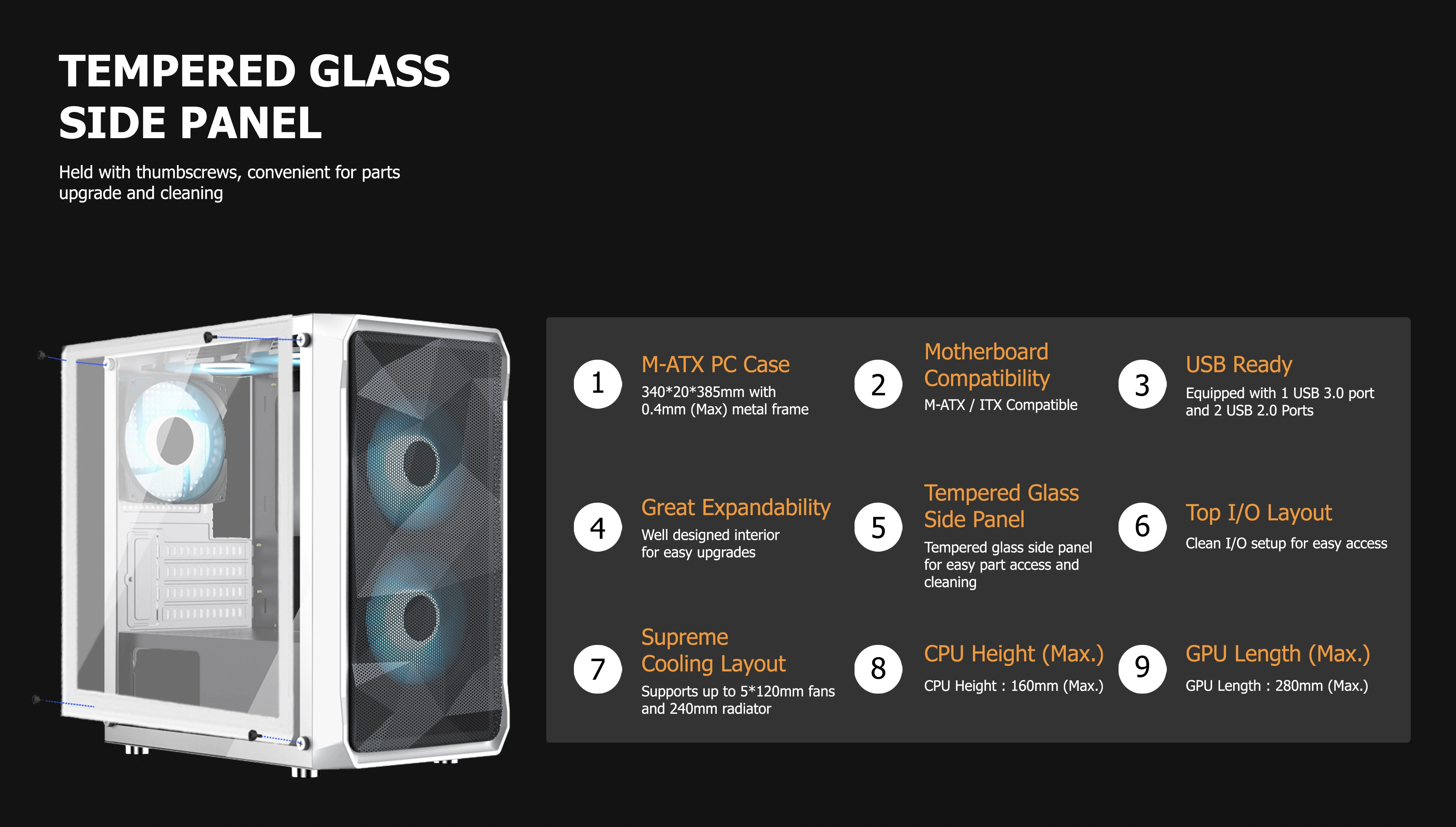 PRAVA BLACK M-ATX CASE INCLUDE 2 FAN ARGB