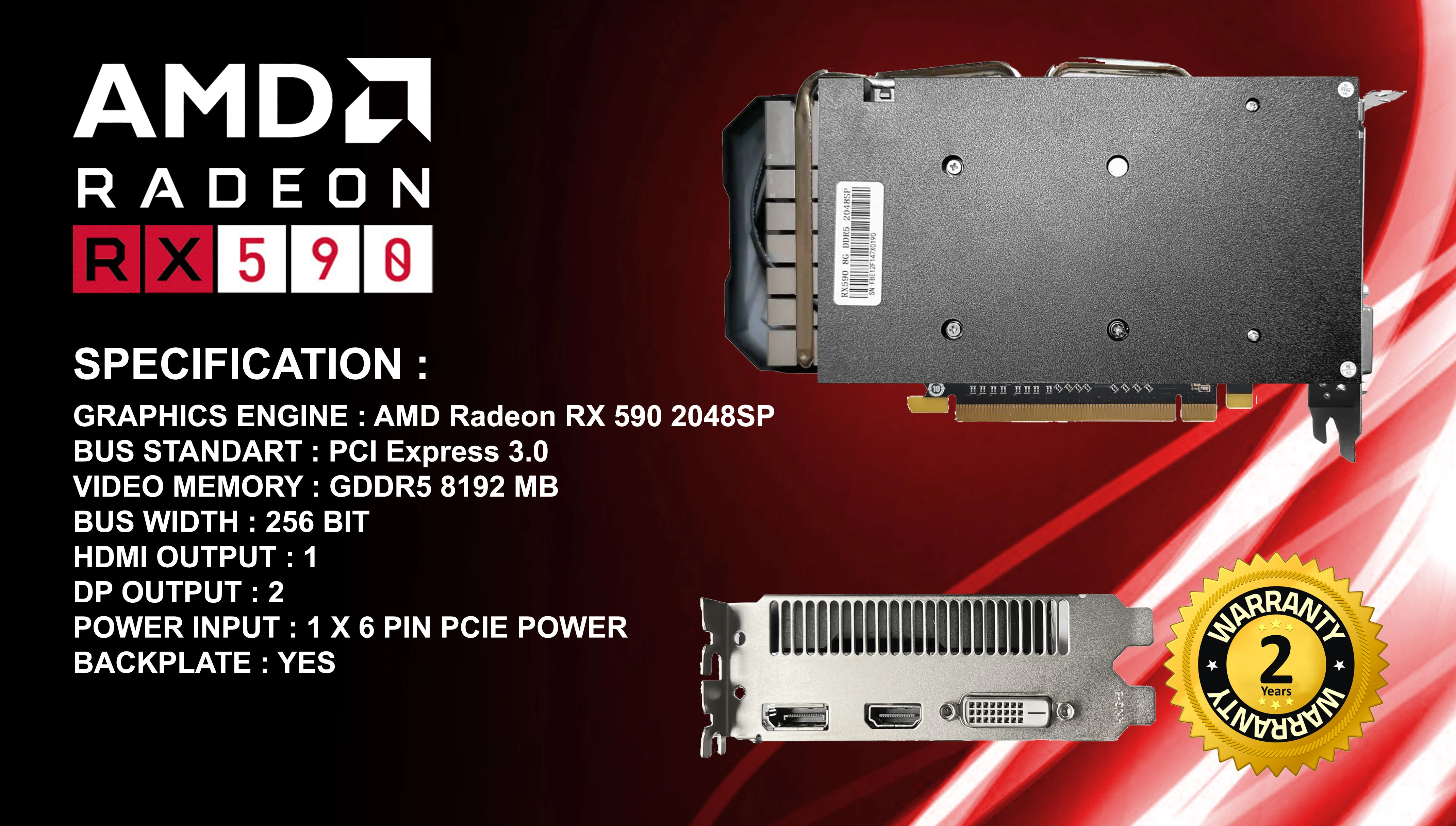 AMD RADEON RX590 8GB DDR5 2048SP