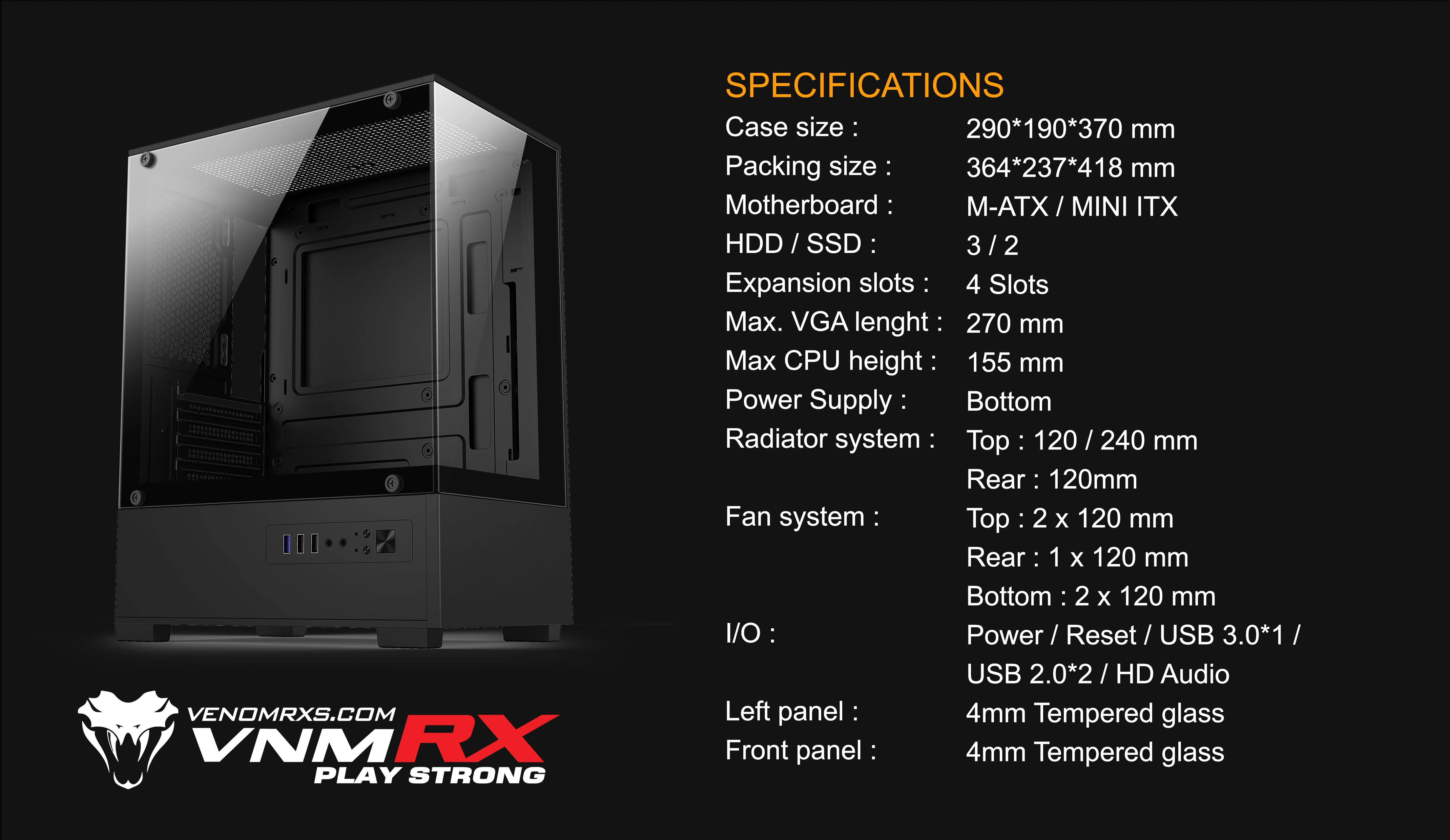 MARS BLACK M-ATX CASE INCLUDE 3 FAN FIXED RGB