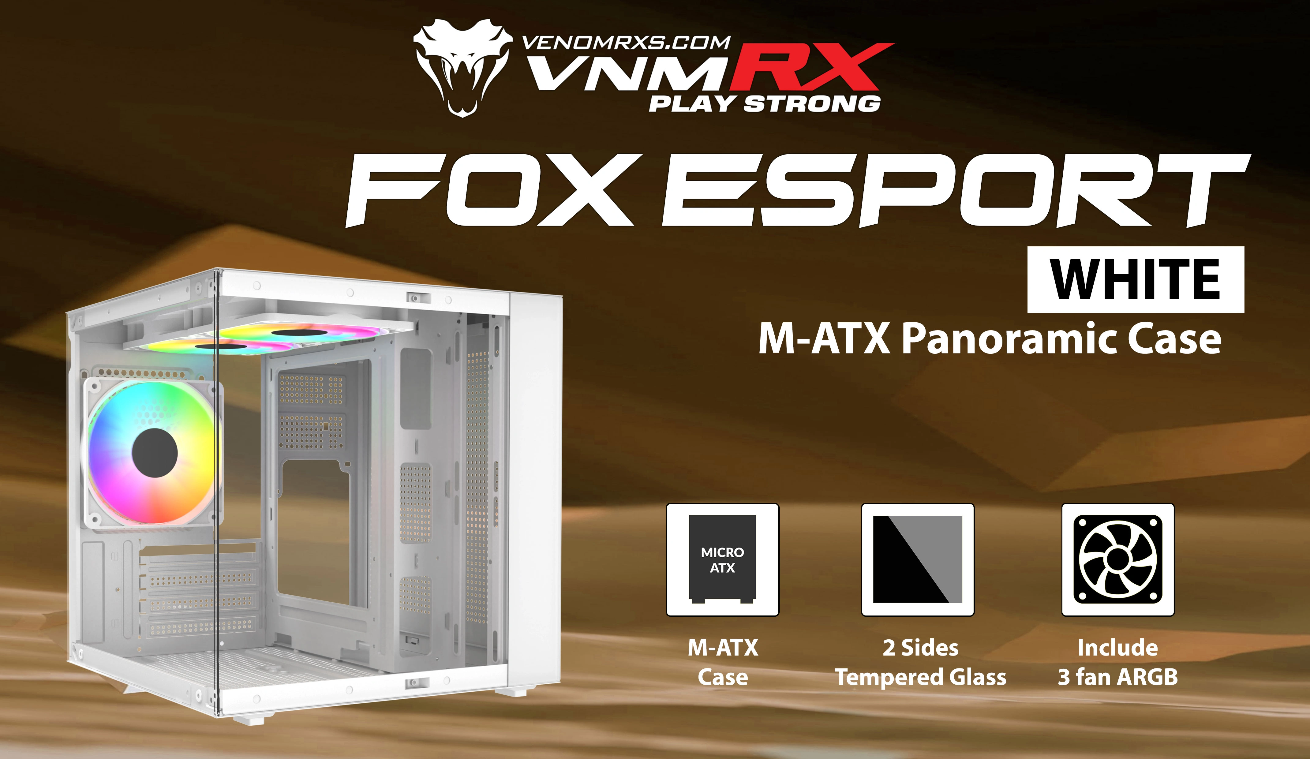 FOX ESPORT BLACK M-ATX CASE INCLUDE 3 FAN ARGB
