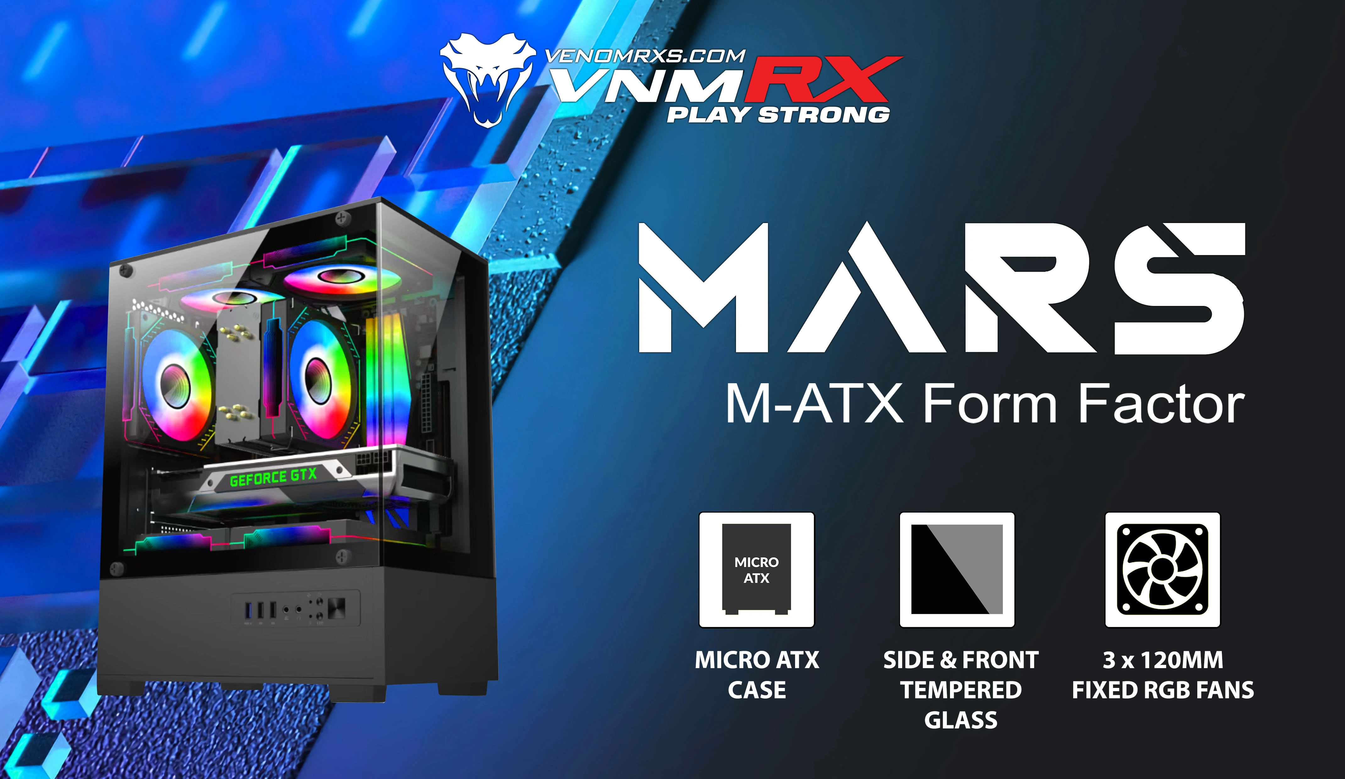 MARS BLACK M-ATX CASE INCLUDE 3 FAN FIXED RGB