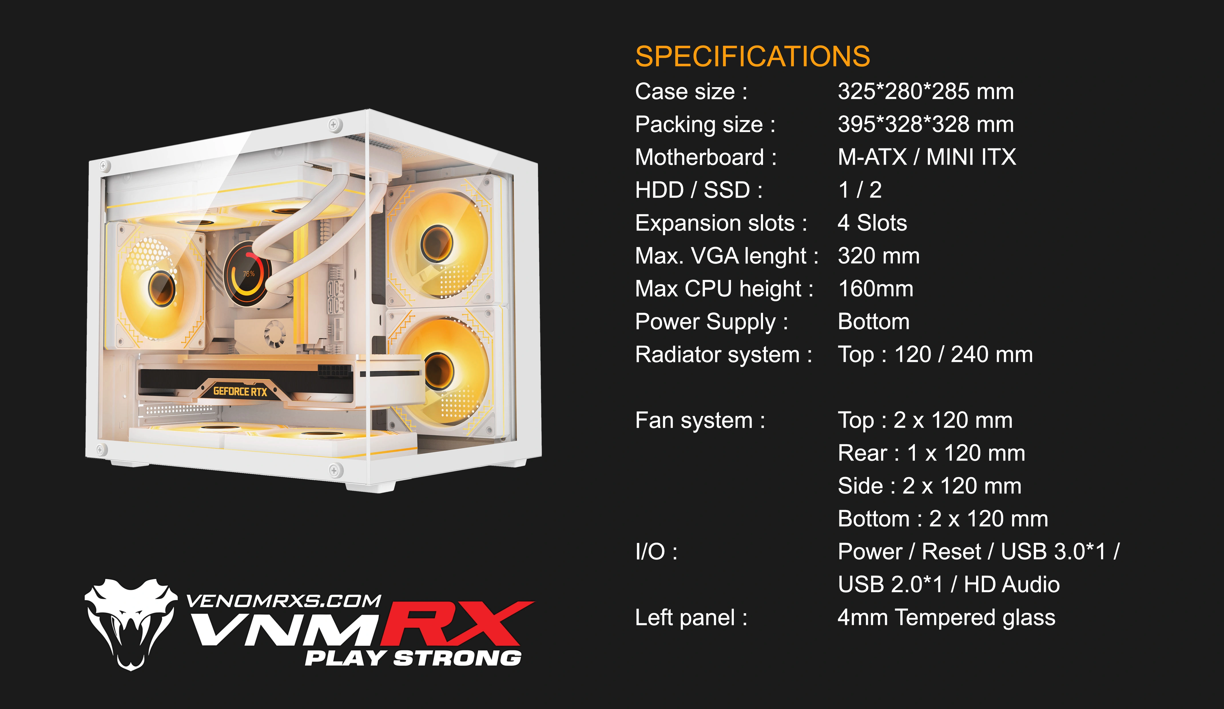 TIGER ESPORT WHITE M-ATX CASE INCLUDE 3 FAN ARGB