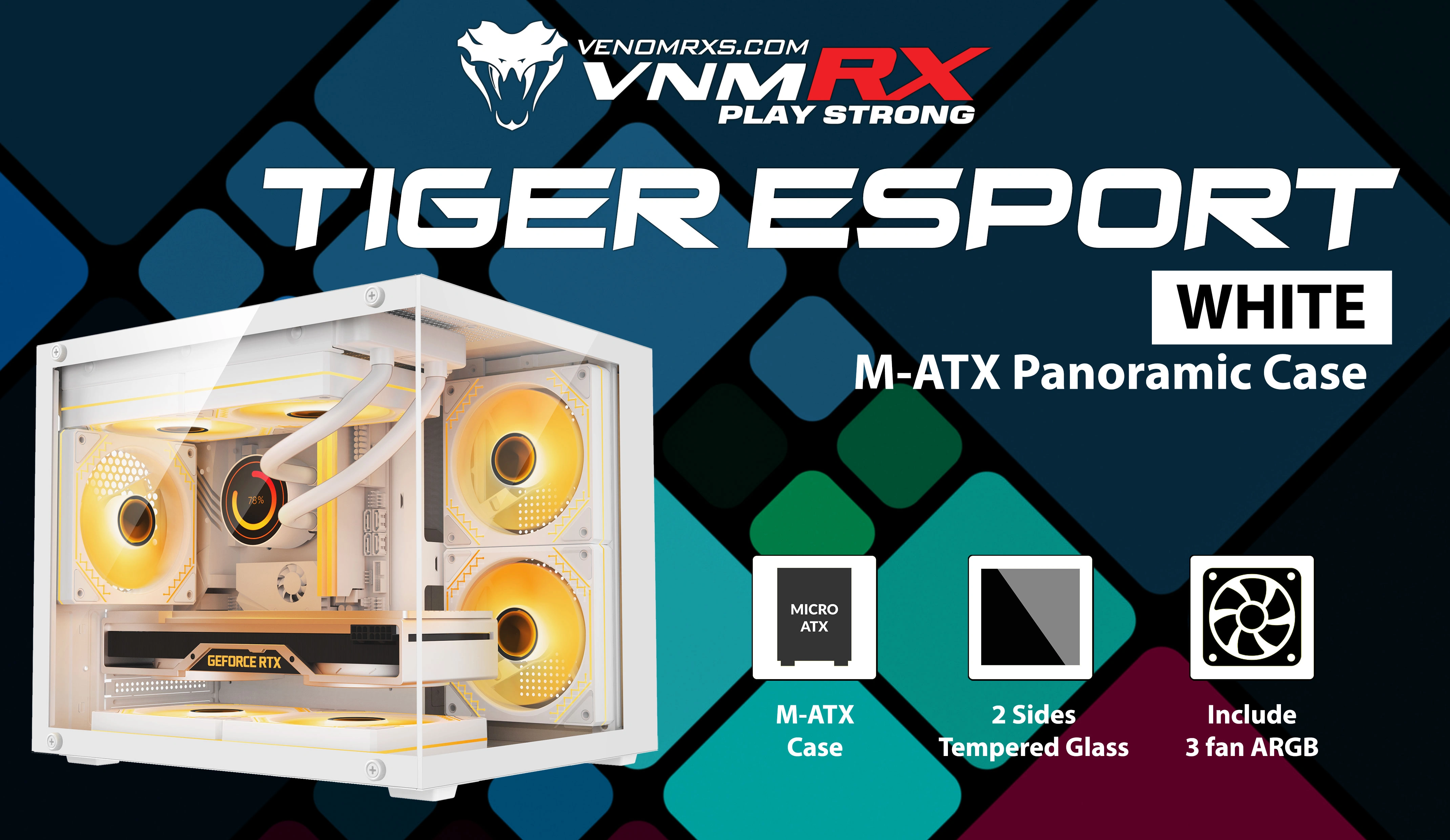 TIGER ESPORT WHITE M-ATX CASE INCLUDE 3 FAN ARGB