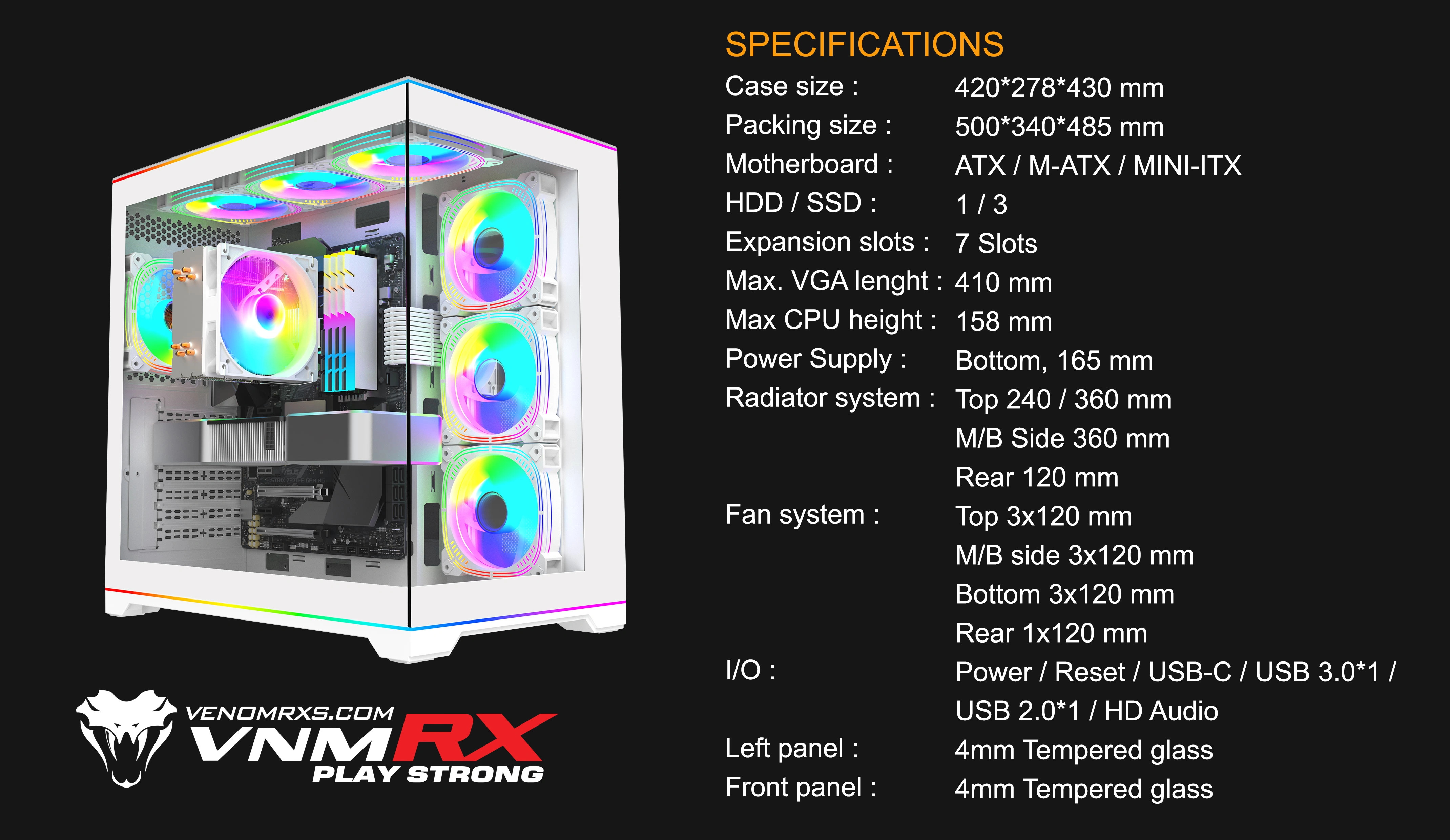 NOCTIS MAX WHITE ATX CASE TWIN ARGB LED BAR